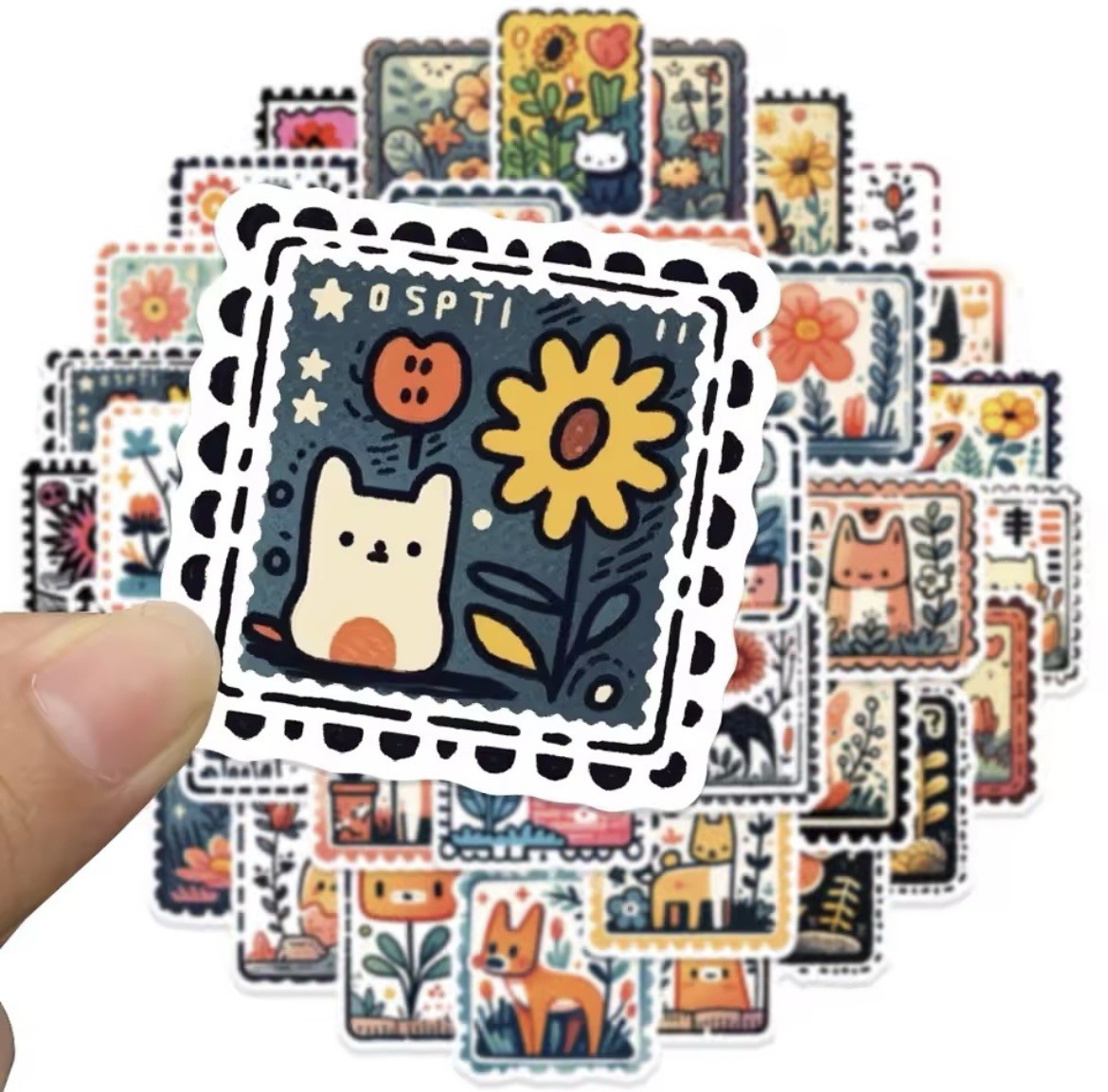 Stamp Aesthetic Style Matte Stickers 50pk Flower Animals Stickers FREE SHIPPING