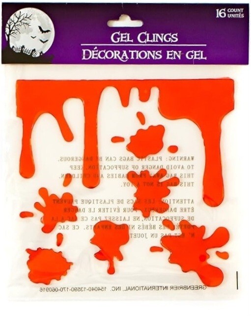 Set of 5 Halloween Bloody Drips Gel Stickers Clings Party Decor Hands Help, NEW