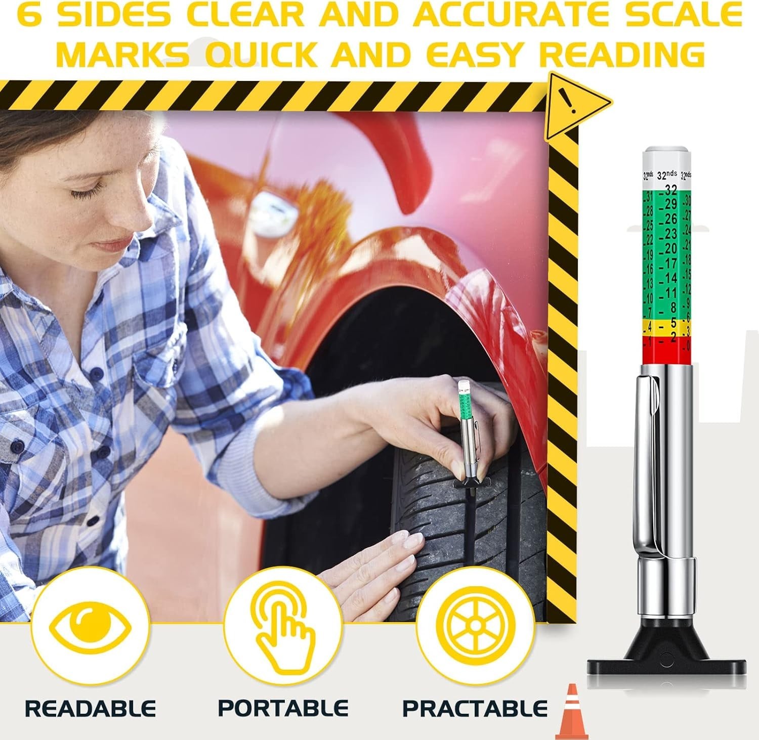 100 PCS Tyre Tread Depth Gauge Color Coded Tool Accurate Measurement Green