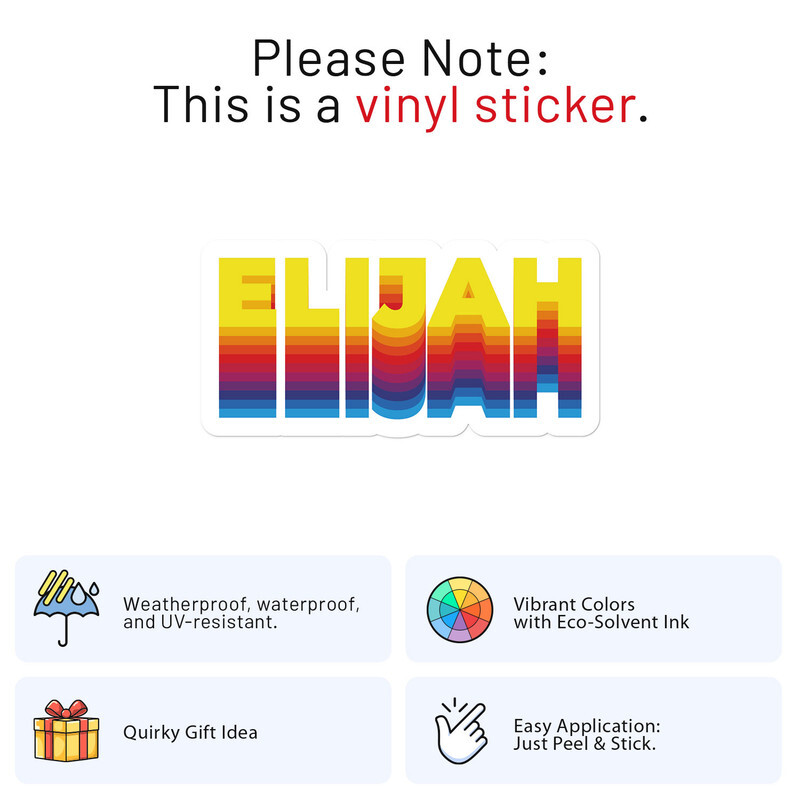 Rainbow Elijah Name – Car Bumper Sticker Vinyl Art Decal