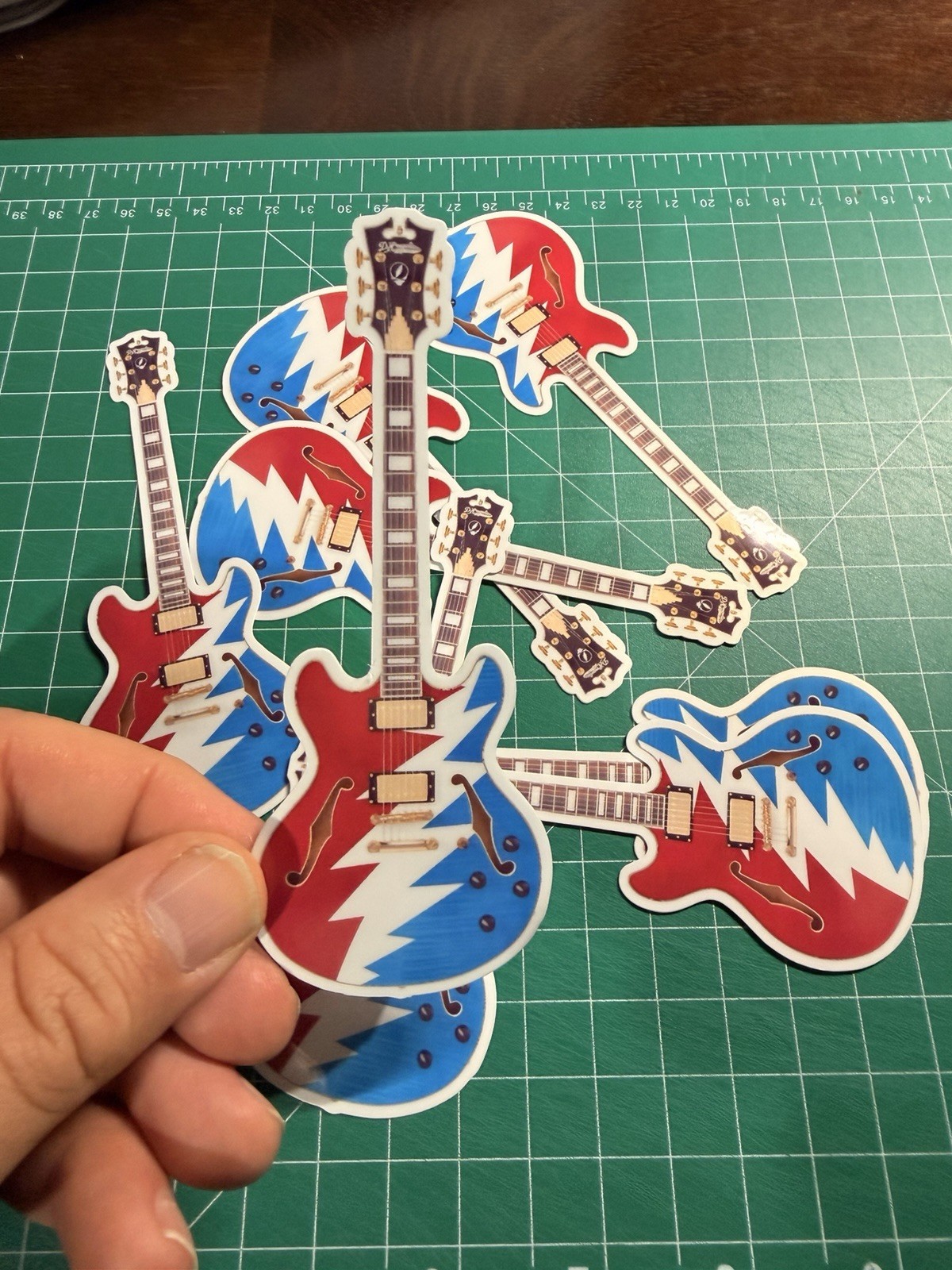 Stealie Guitar- Grateful Dead – Laminated Vinyl Sticker – 2"x5”