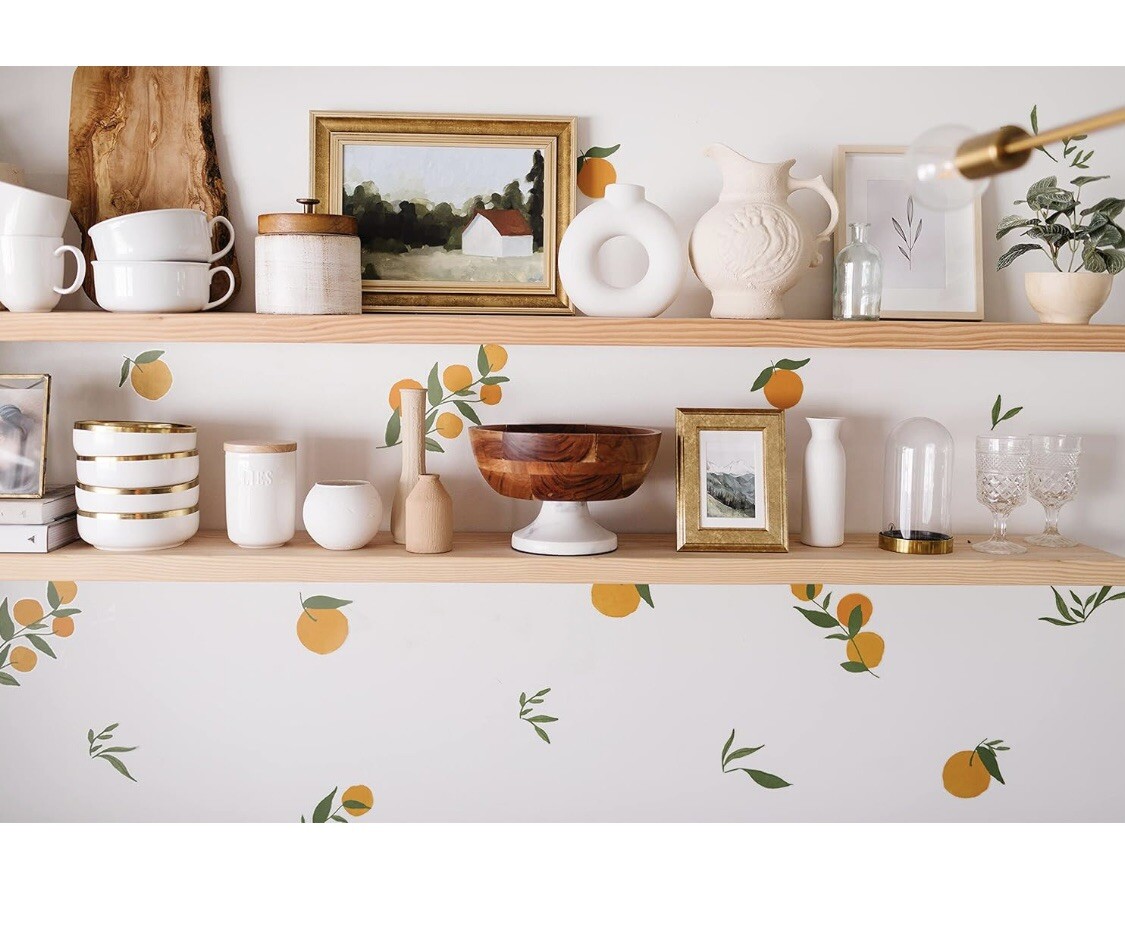 Wall Art Decals for Nursery, Bedroom, Kitchen Grove Orange Branch 56 Pieces