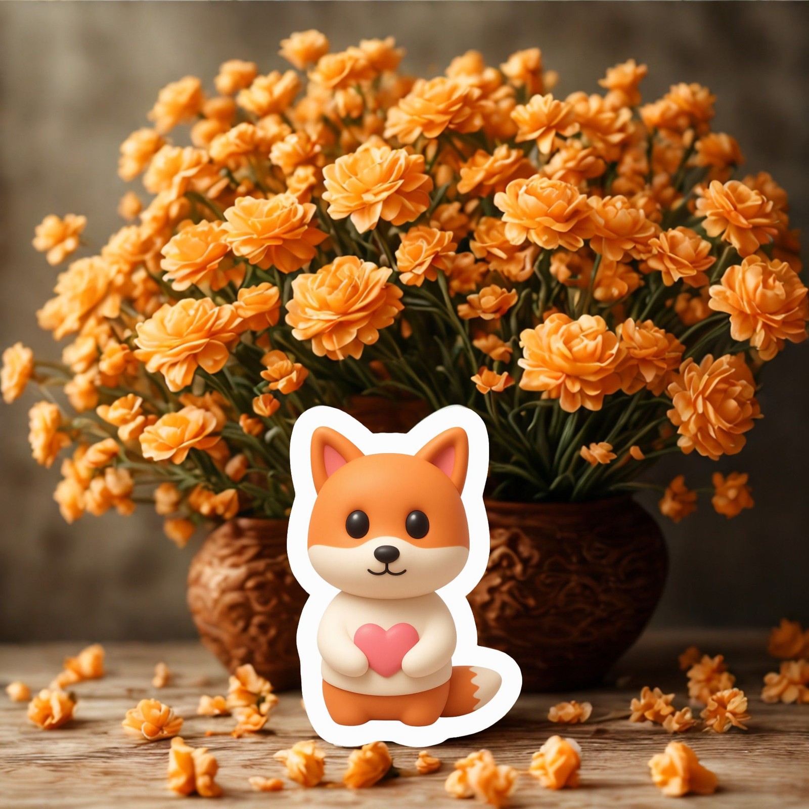 Cute Fox Heart Vinyl Sticker Decal Waterproof Laminated 1.5×2.5in