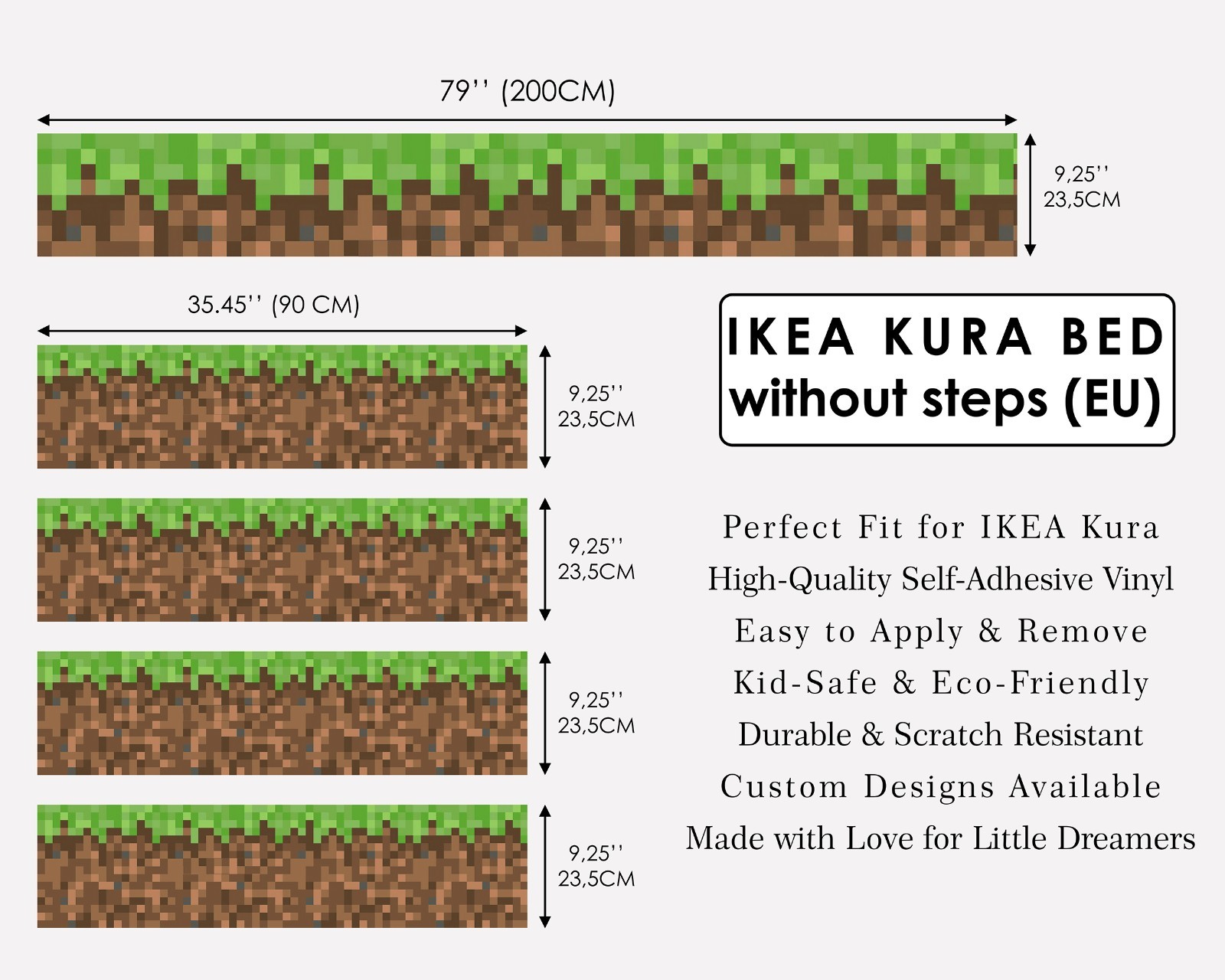 Minecraft Grass Block Decals for IKEA KURA Bed – Peel & Stick Vinyl Panels