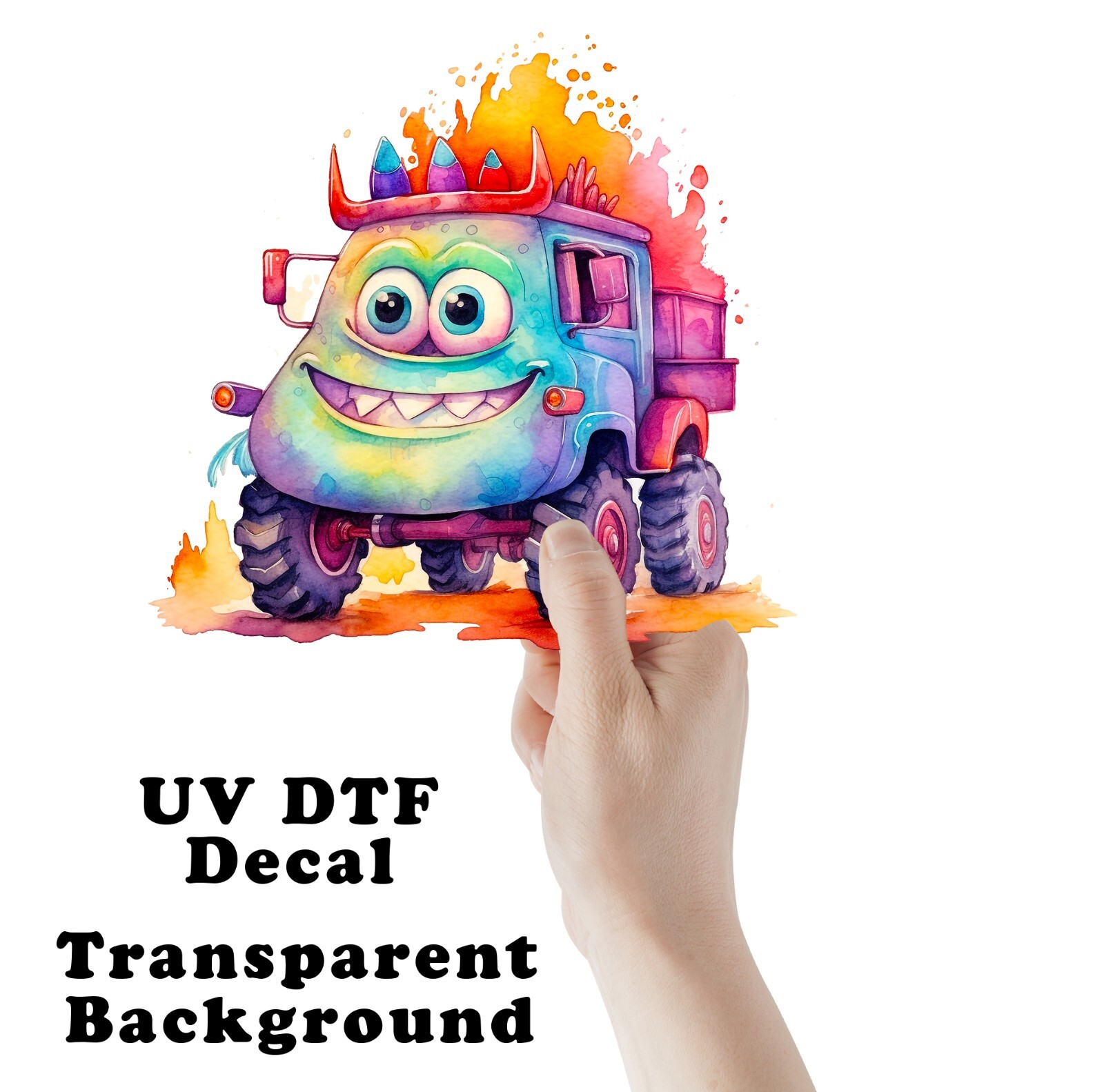 Cute Monster Truck UV DTF Transparent Sticker / Decal