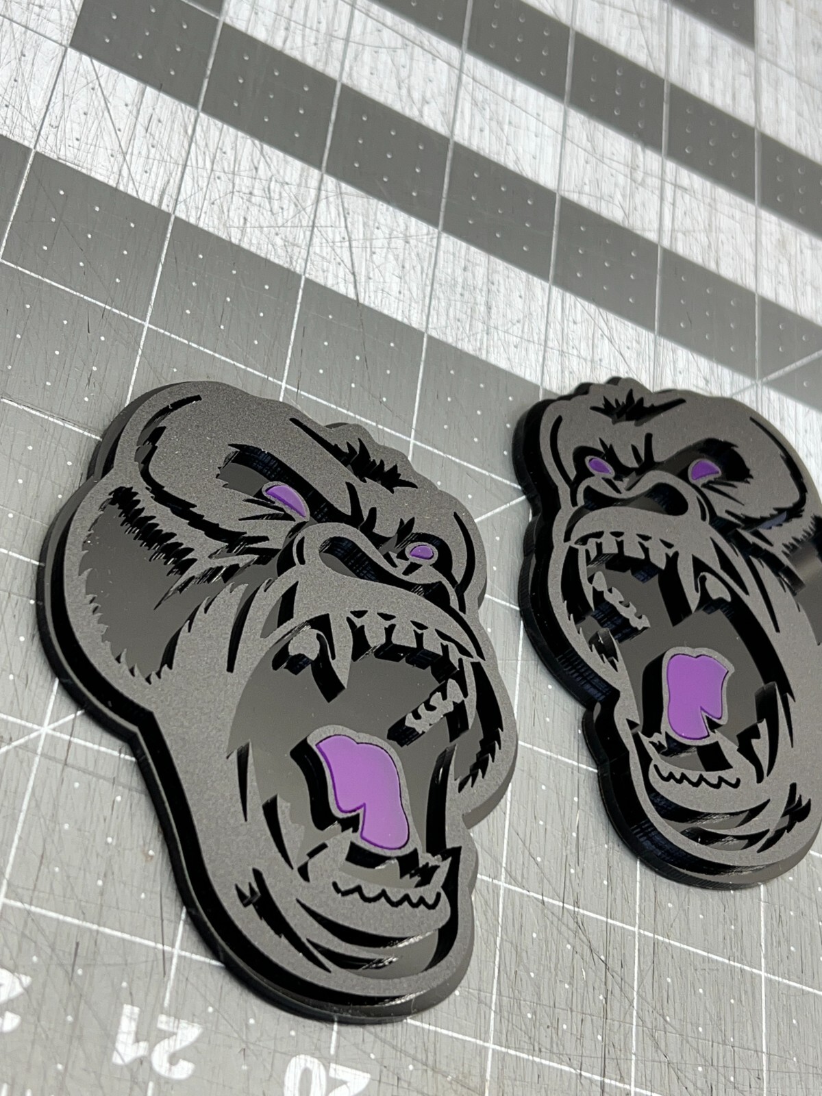 Angry Gorilla Purple Eye Car Truck Emblem Badge Matte Black/Black Custom PK of 2