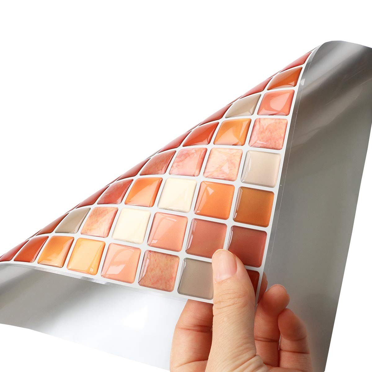 3D Mosaic Tile Sticker Removable Wallpaper Tile Orange, 3D Adhesive Wall Tile…