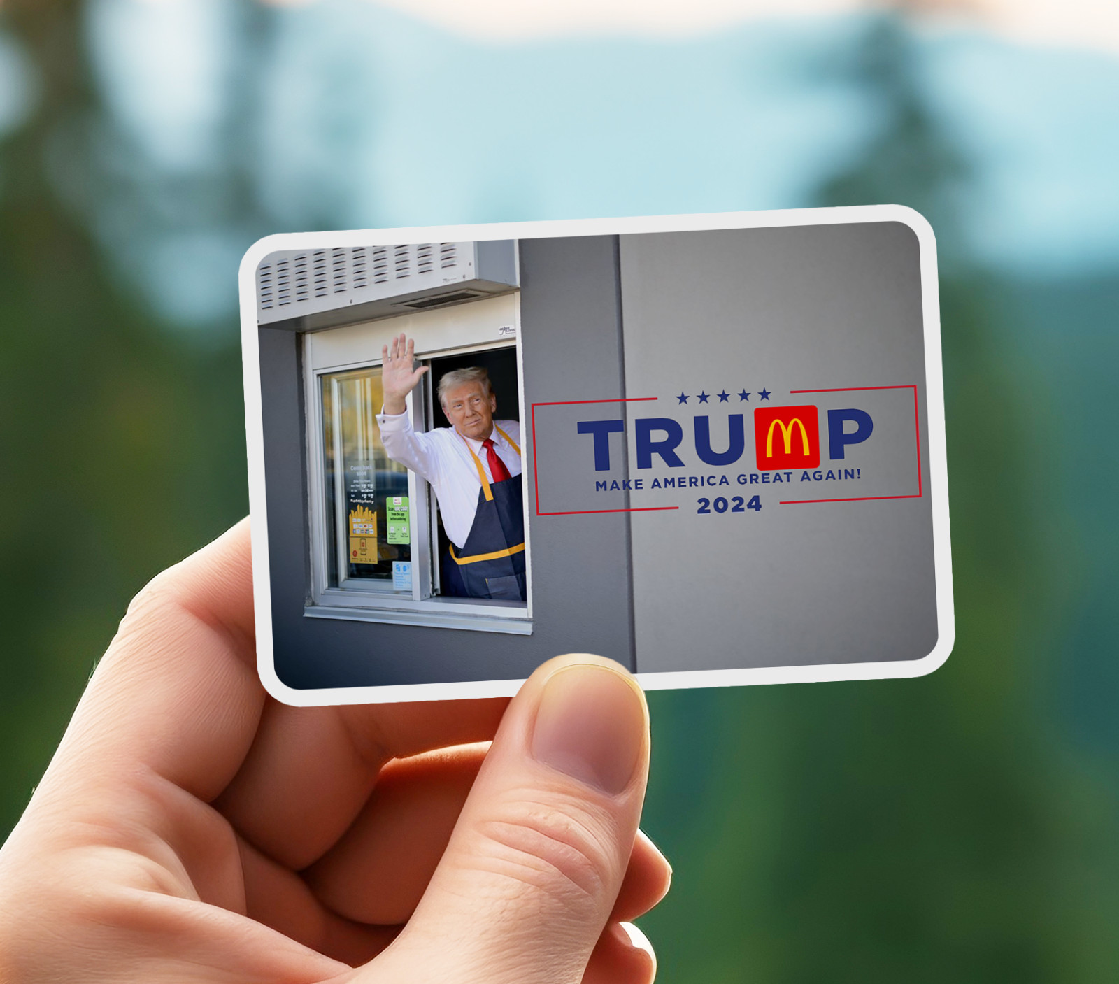 NEW- MAGA – TRUMP 2024 Sticker @ McDonald's Serving Vinyl Decal 3.5 x 2.3 INCHES
