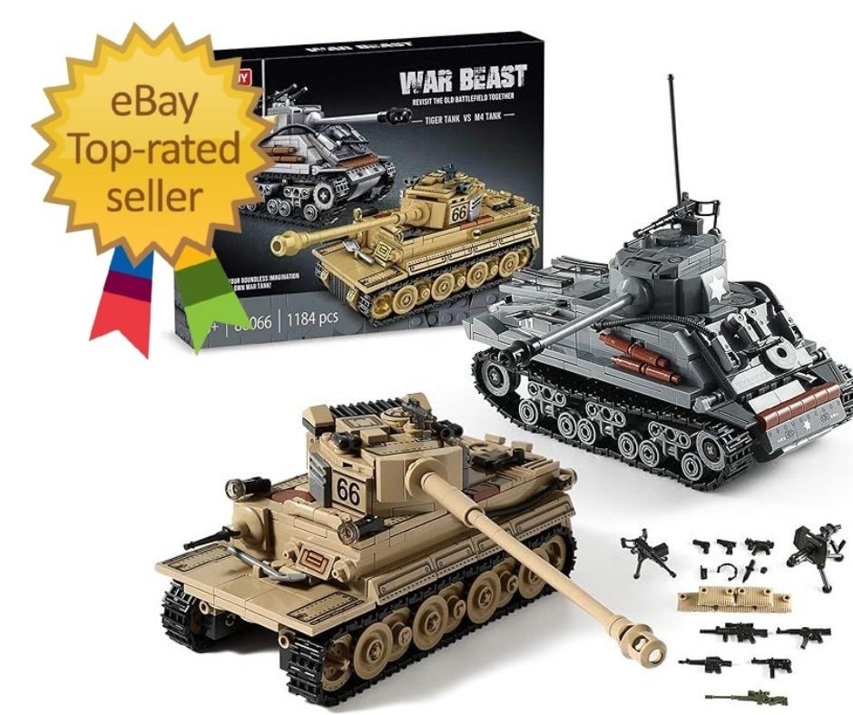 WW2 Tank Building Kit: Create German Tiger & US M4 Sherman with 1184 Blocks