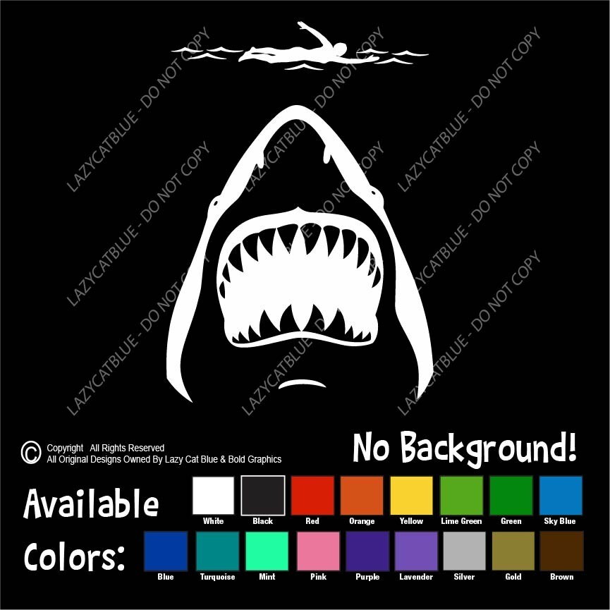 Shark Jaws and Swimmer Decal Sticker Decor Ocean Retro Attack Sea Animal