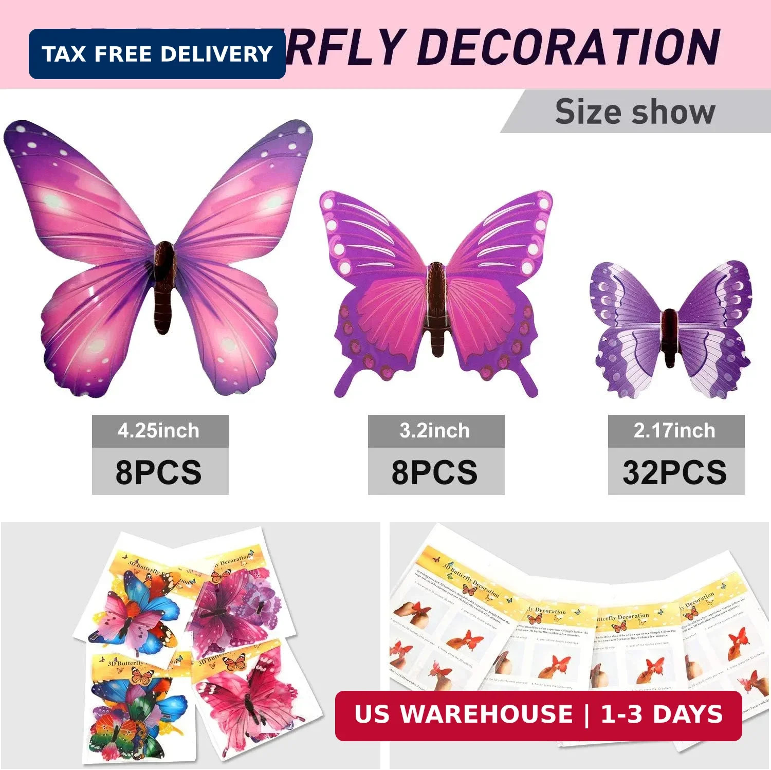 48 Pieces Luminous 3D Glow in The Dark Butterfly Wall Decors Decal Removable Cei