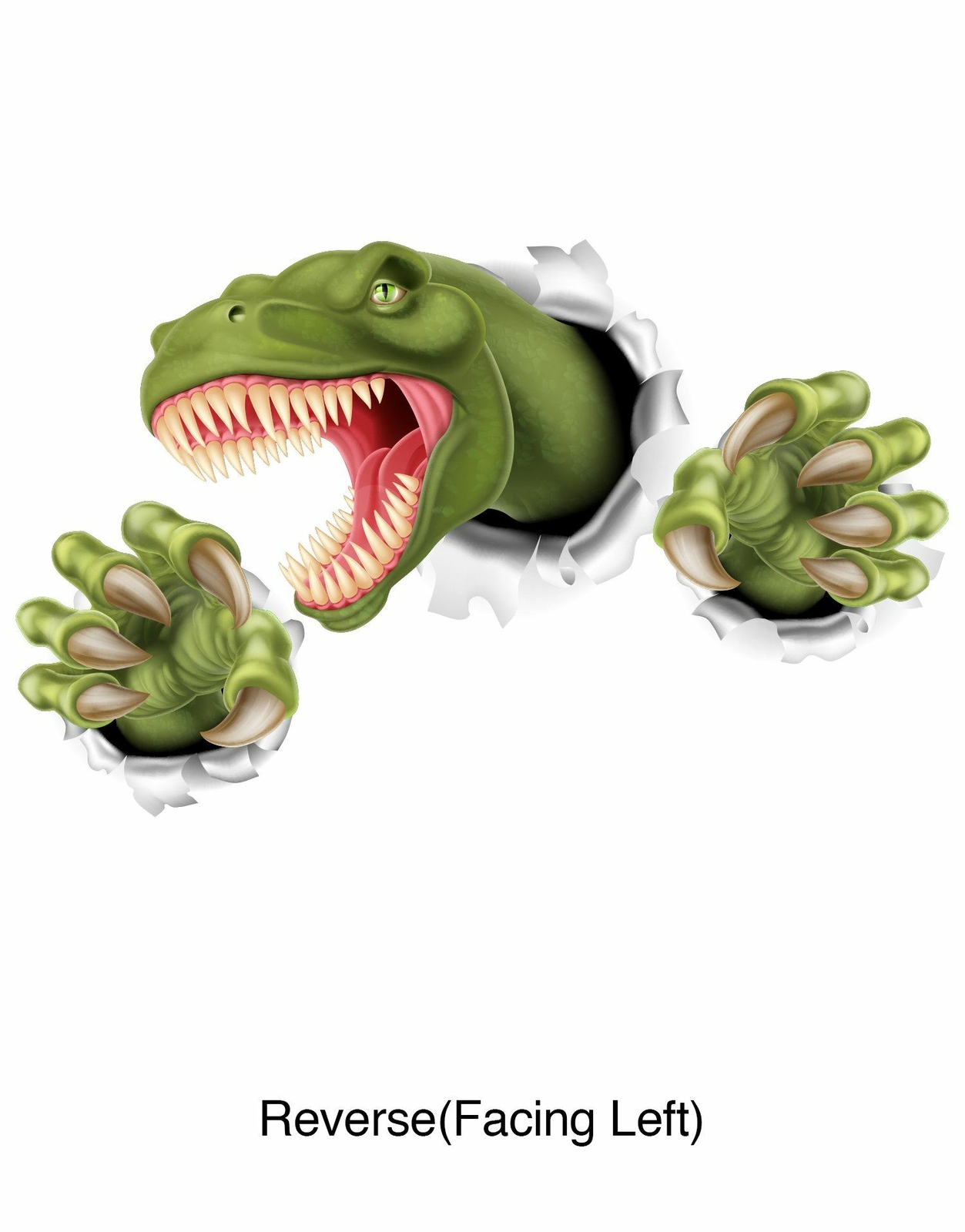 T-Rex Dinosaur Jumping out of wall. 3D Graphic Wall Decal Sticker. Peel and Stic