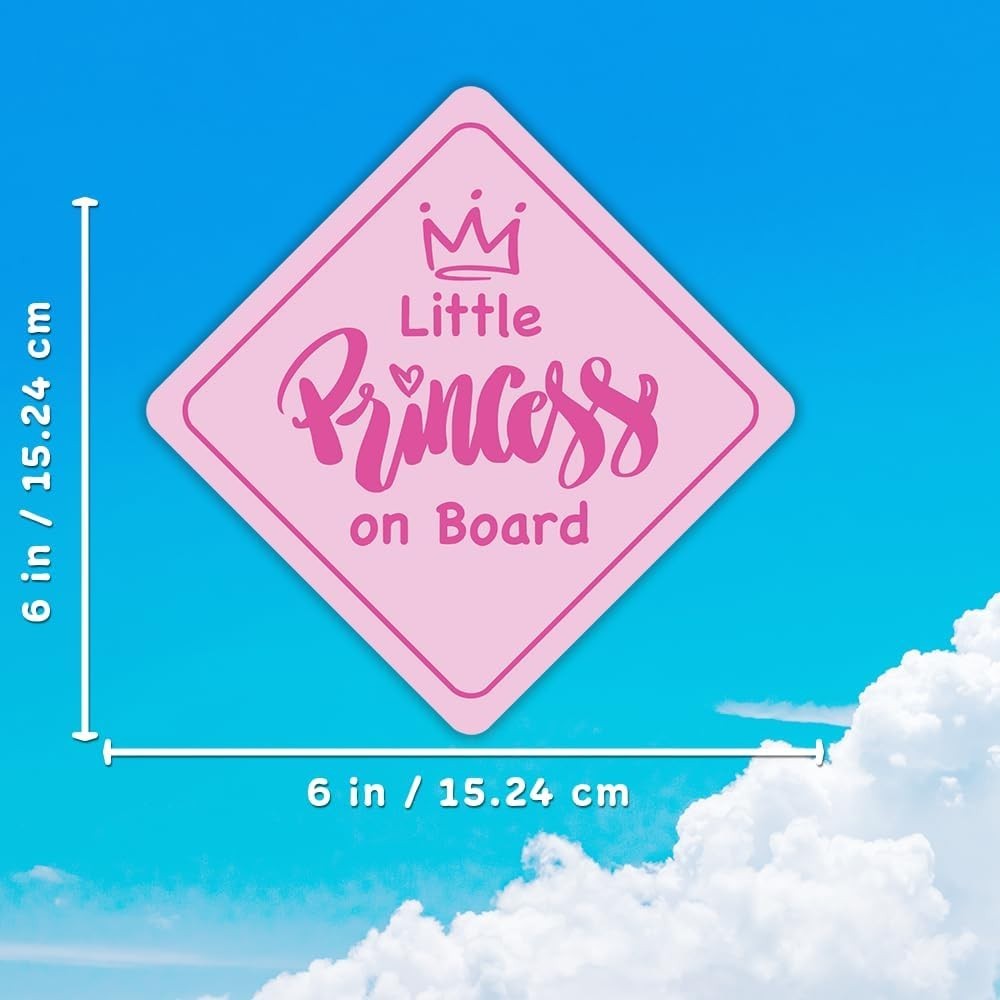 Pink Little Princess On Board Bumper Sticker Baby Decal Window Sign 6" x 6" 2pcs