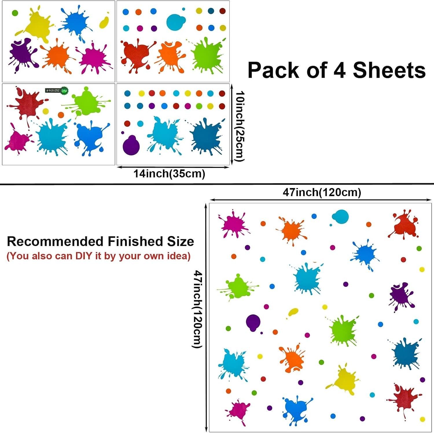Colorful Paint Splatter Wall Sticker Decal 47×47 Inch Kids Room Art Decor