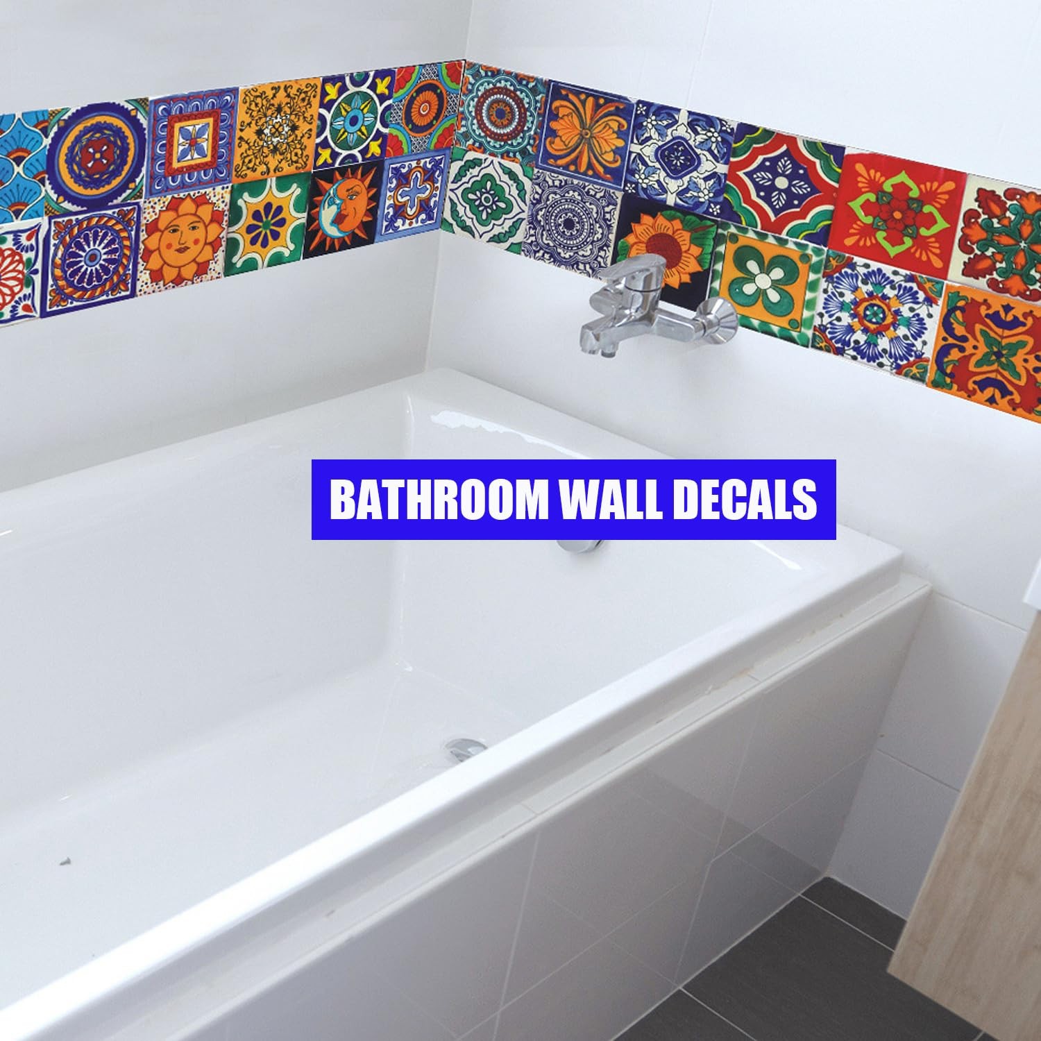 24Pcs Tile Stickers 3.93×3.93 Inch Bohemian Style Peel and Stick 4x4in
