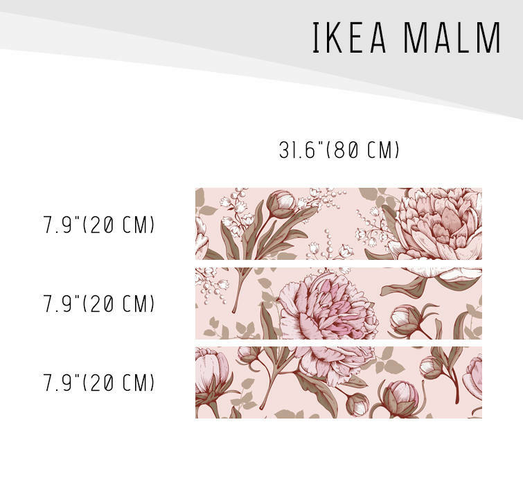 IKEA MALM dresser pink peonies Removable sticker for furniture decor