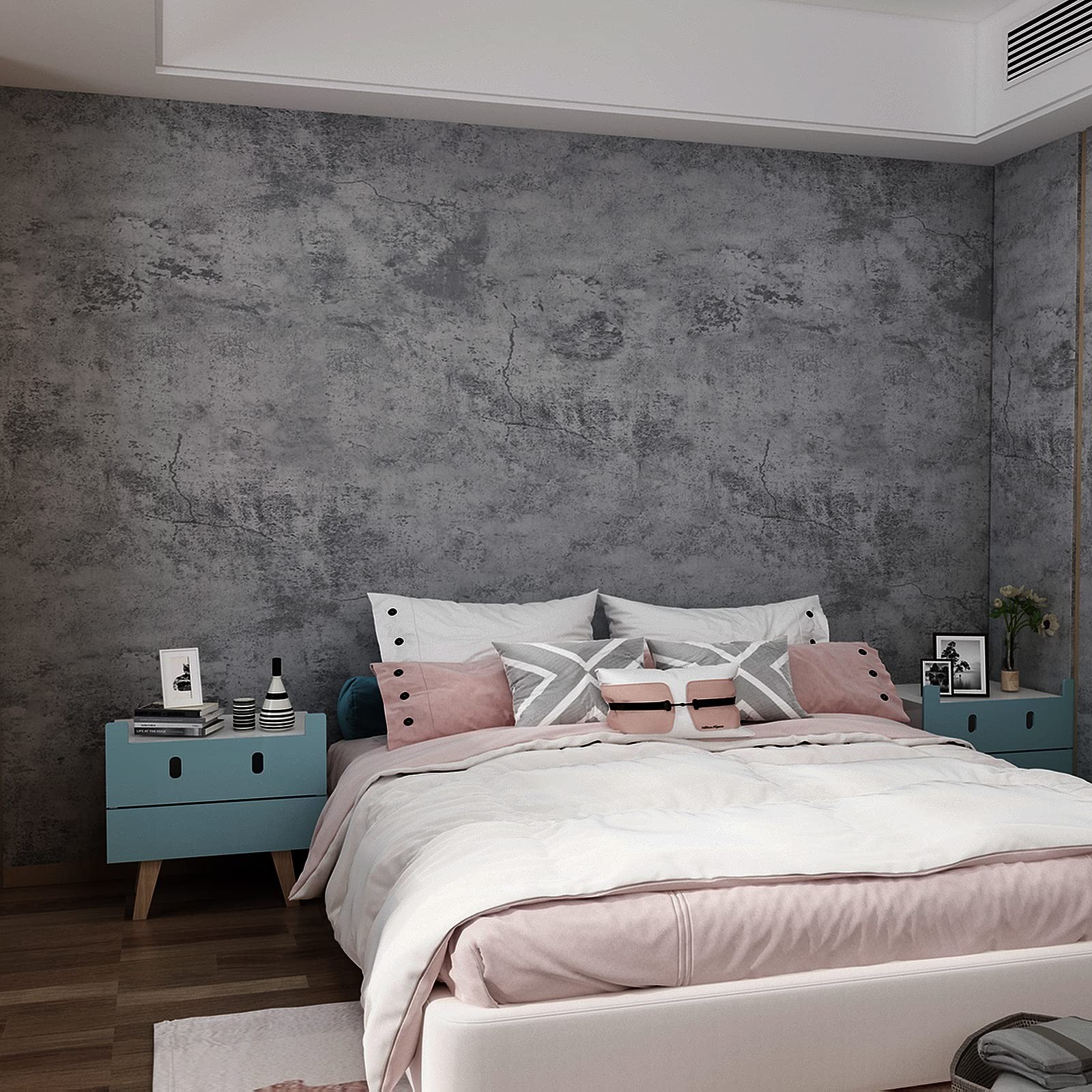 3yecao 31"×354" Extra Wide Thick Blue Grey Black Concrete Wallpaper Peel and …