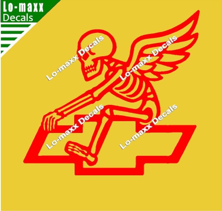 Chevy Bowtie Reaper Skeleton Wings Car Truck Die Cut Vinyl Decal Sticker