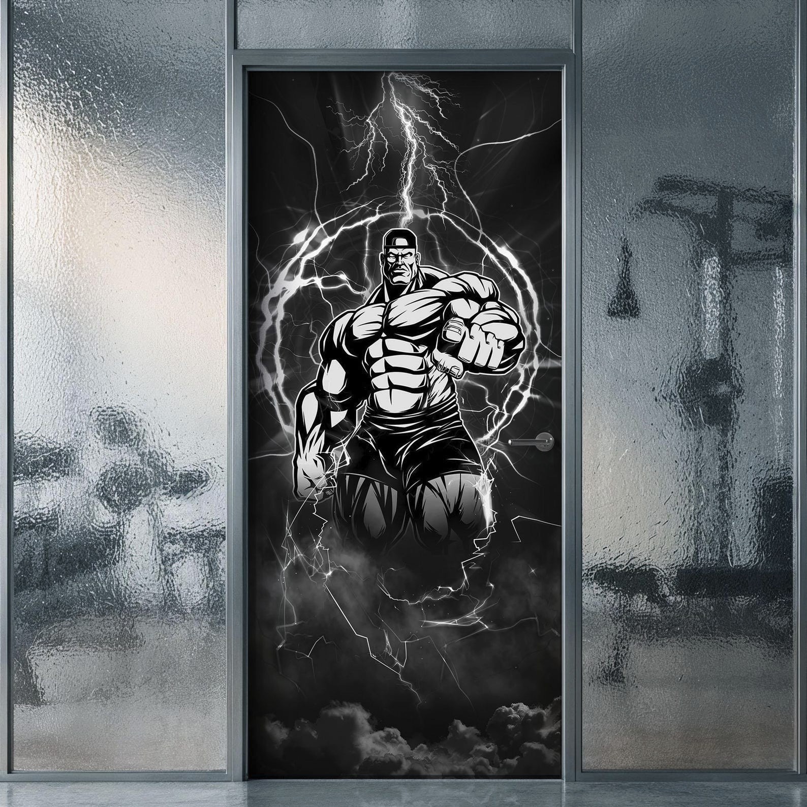 Gym Door Mural, Pump House Motivational Fitness Bodybuild. Self-adhesive Sticker