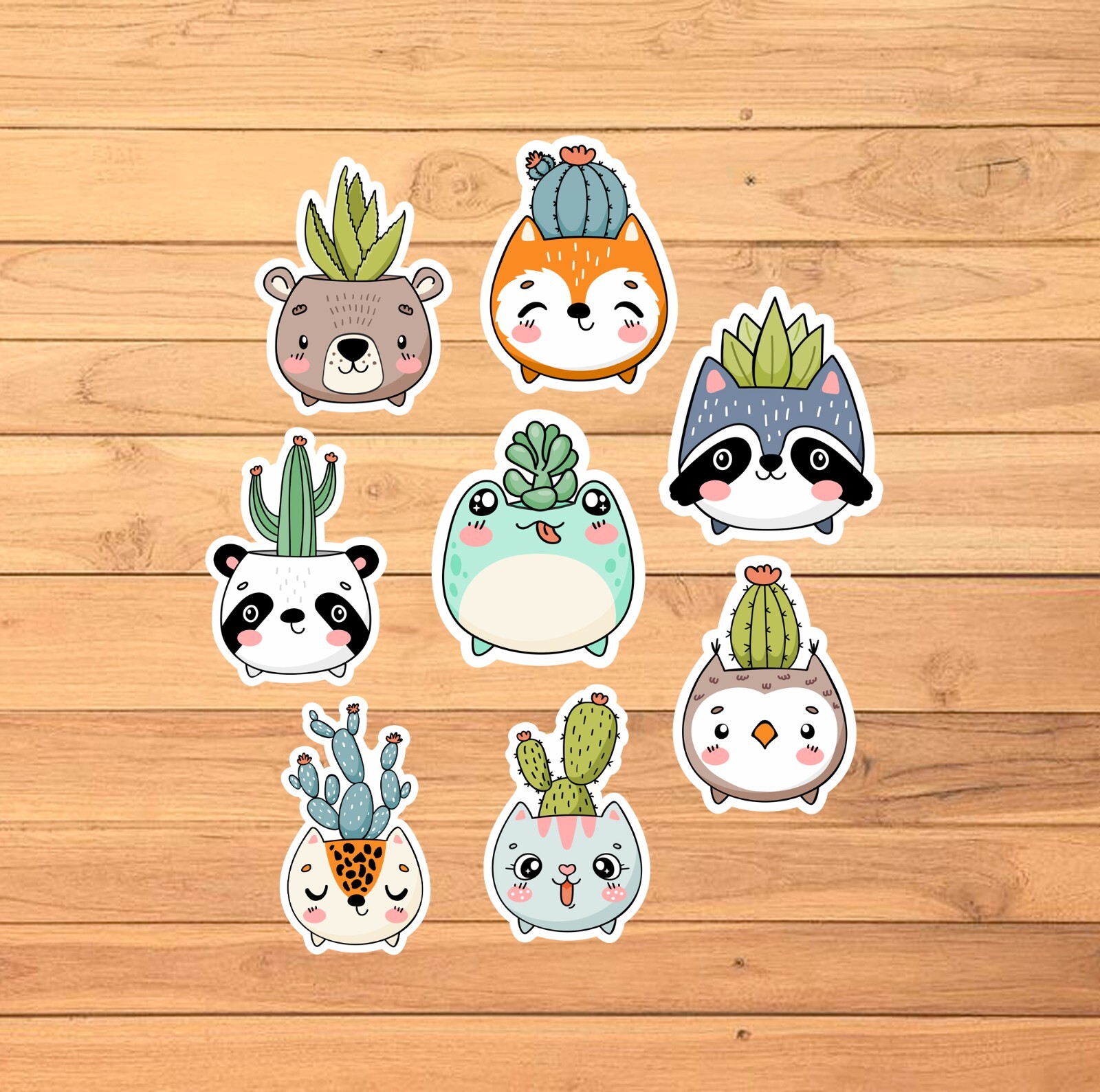 Animal Cacti Stickers / 2 1/2 Inch / Set of 8