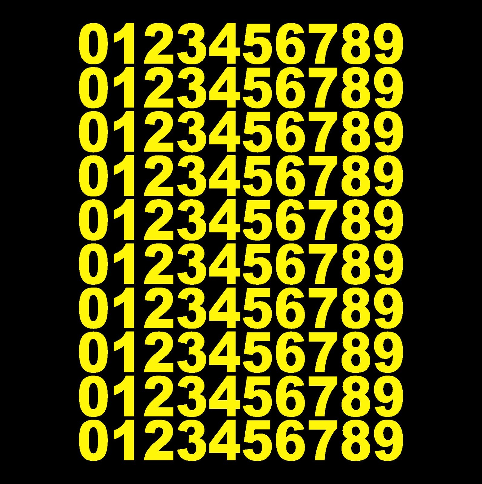10 Sets of Vinyl Decals 0 – 9 – For a total of 100 Decals – Color Yellow