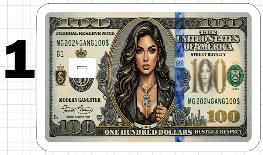 100 Dollar Bill Gangster Girl Credit Gift Debit ATM Card Skin Sticker Gun Note