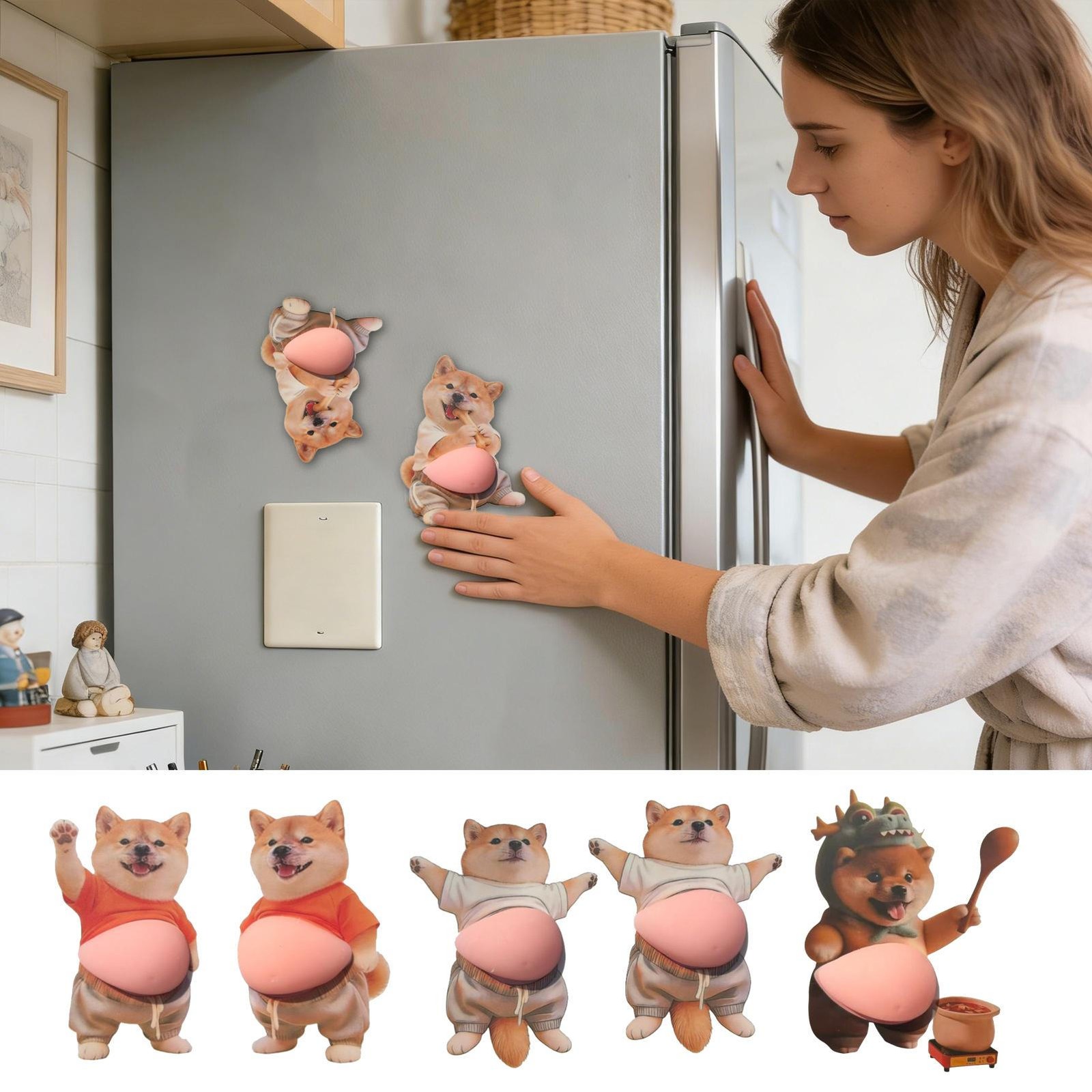 Cute 3D Belly Stickers 5 Pieces Cartoon Animal Dog Stickers For Phone, Bottle