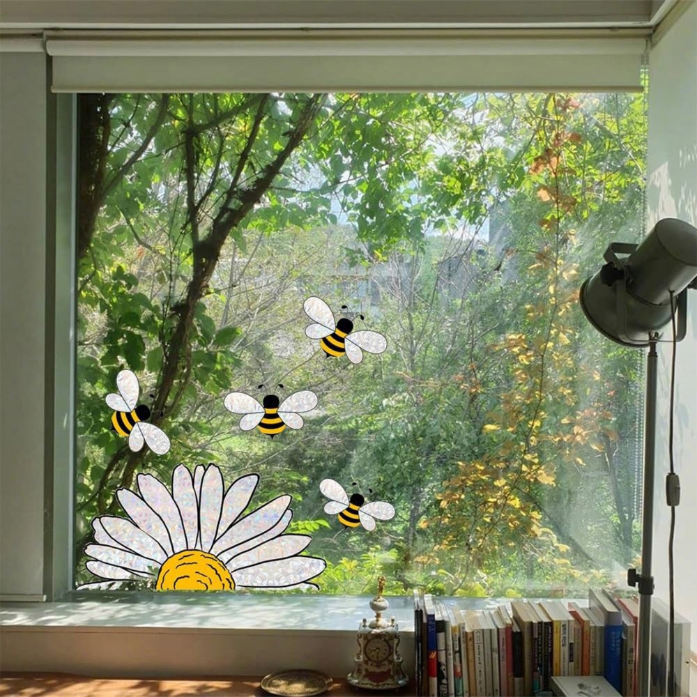 5X Summer Bee Sunflower Window Stickers 2-Side Glass Decals Shiny Window Clings