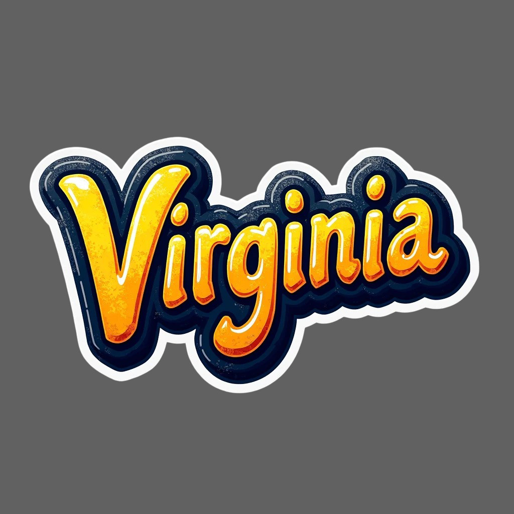Virginia Sticker Vinyl Decal Script Retro Yellow Blue Letter Travel State Laptop