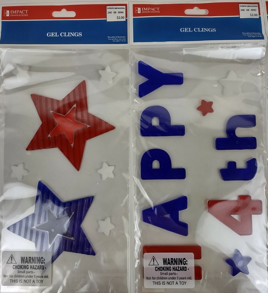 NEW Gel Window Clings 4th of July Independence Day USA Stars Red White Blue