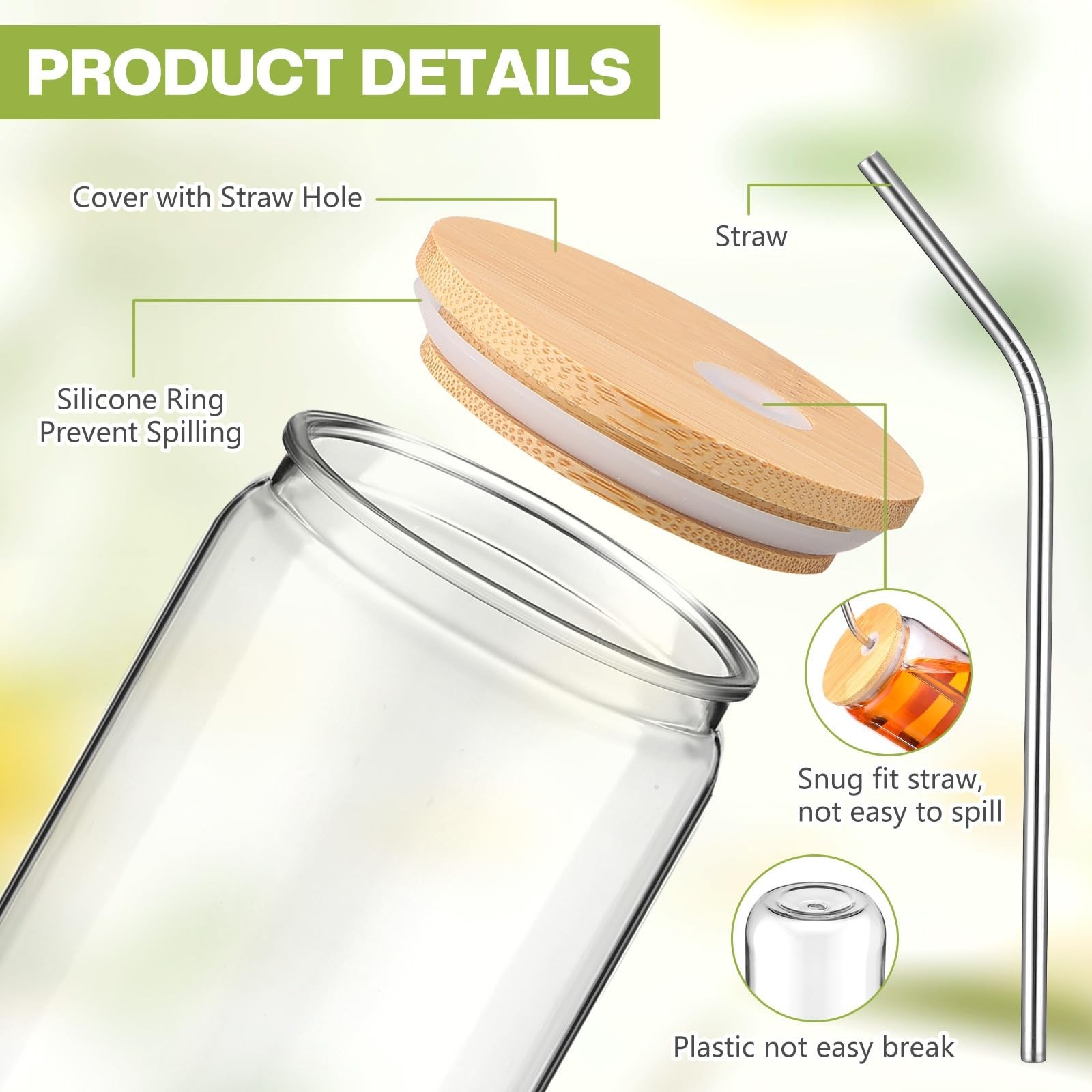8 Pcs 20 oz Plastic Cups with Lids and Straws Acrylic Mason Jars with Bamboo …