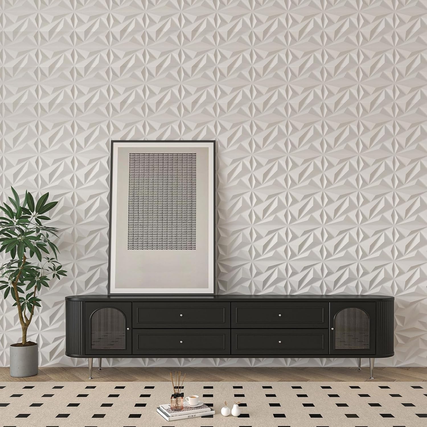 PVC 3D Wall Panels – 33 Pack Stylish Diamond Design for Indoor Use