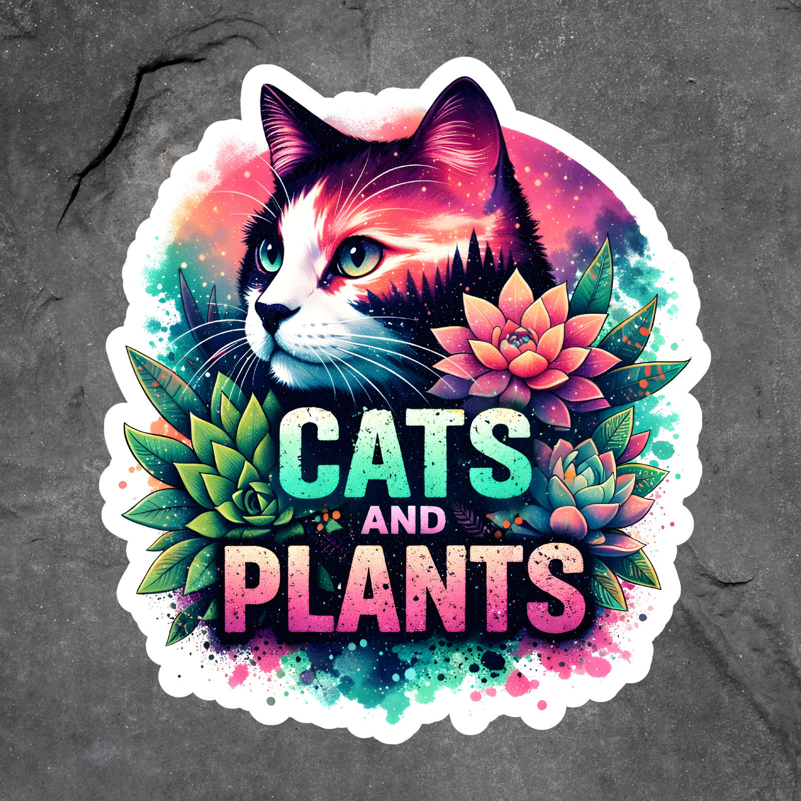 Cat Sticker Vinyl Decal Cats And Plants Houseplant Lover Floral Gift