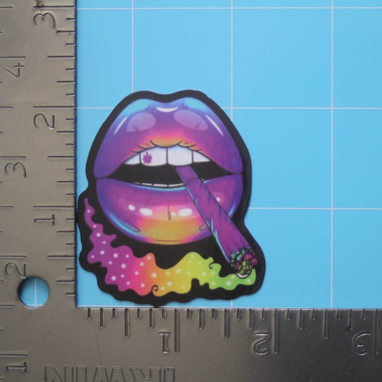 Graffiti Sticker (PSYCHEDELIC NEON STONER LIPS) Weed Street Art, Gloss PVC Decal