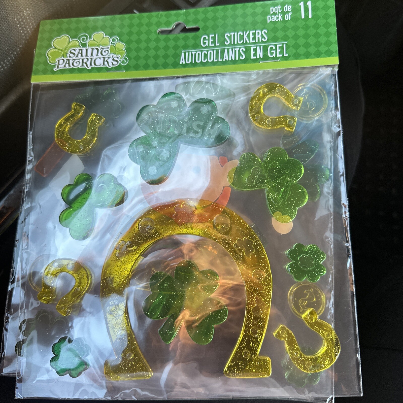 St Patrick's Day Shamrocks + Lucky horse shoe Window Gel Cling party decor