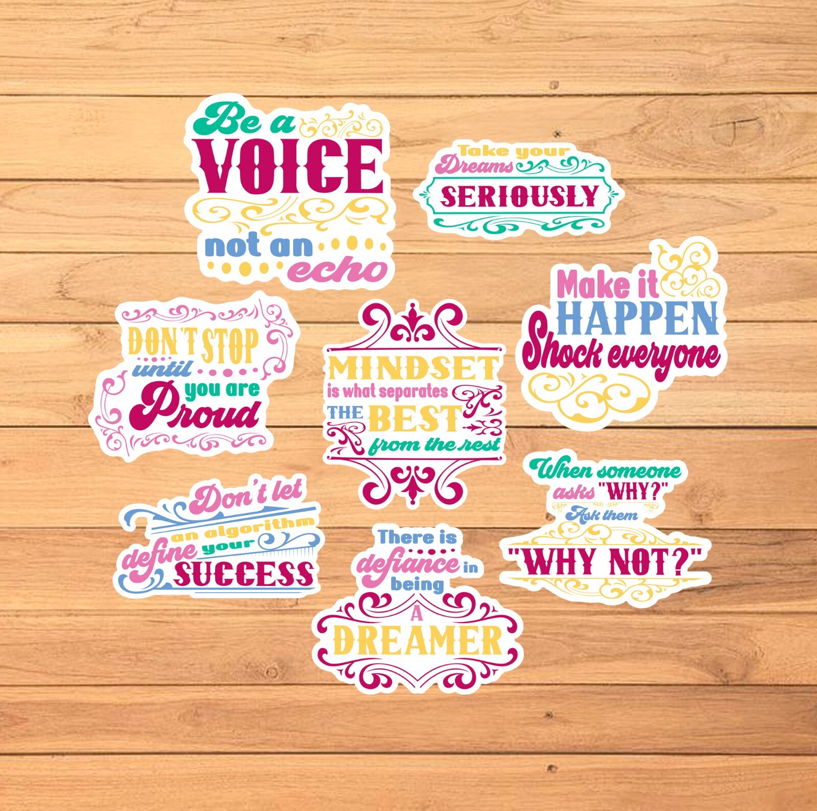 Motivational Stickers / 2 1/2 Inch / Set of 8 / 2 Style Options