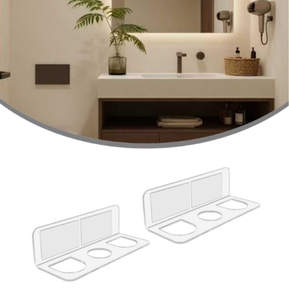 Acrylic Hair Brush Holder 2 Pack Wall Mounted Organizer with Three Open Slots