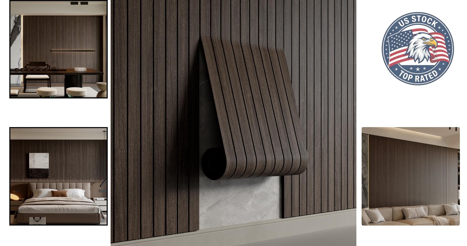 Self-Adhesive PVC Slat Wall Panel 236”x15.75” – Luxurious Faux Wood Finish