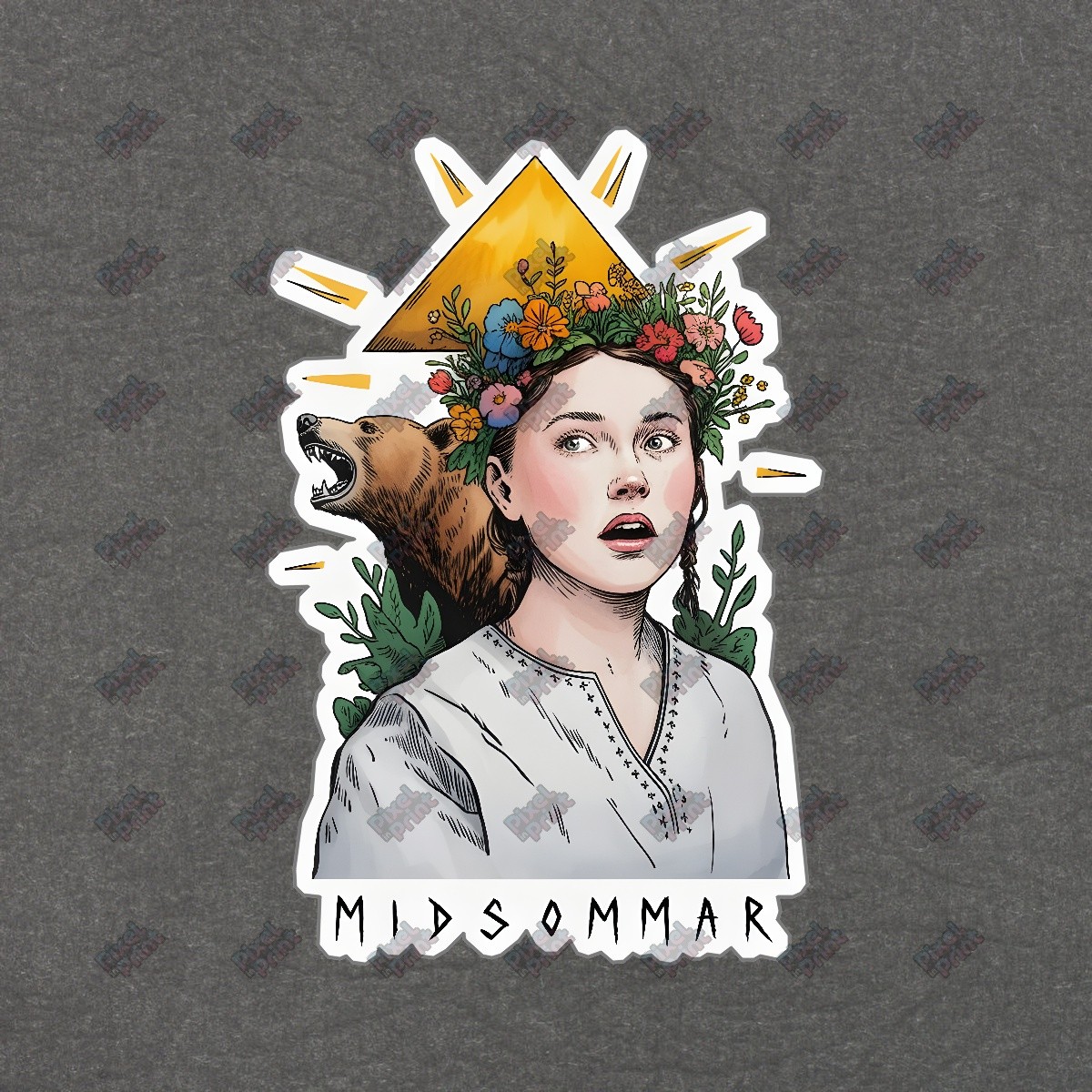 Midsommar Art Print Surreal Floral Crown Woman with Bear Horror Film #19070