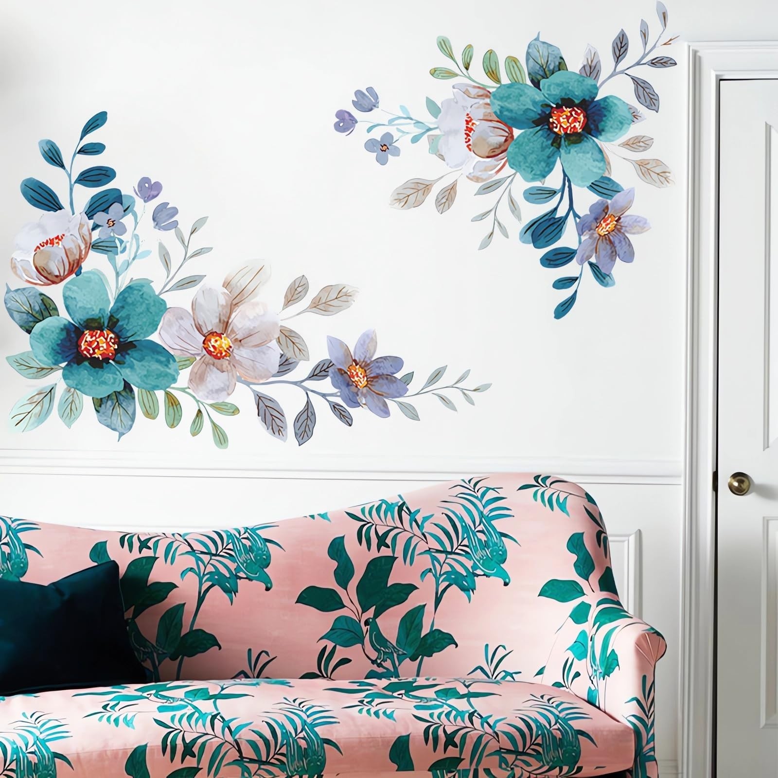 Blue-Green Daisy Gerbera Flower Wall Stickers, sacinora Chrysanthemum Peony F…