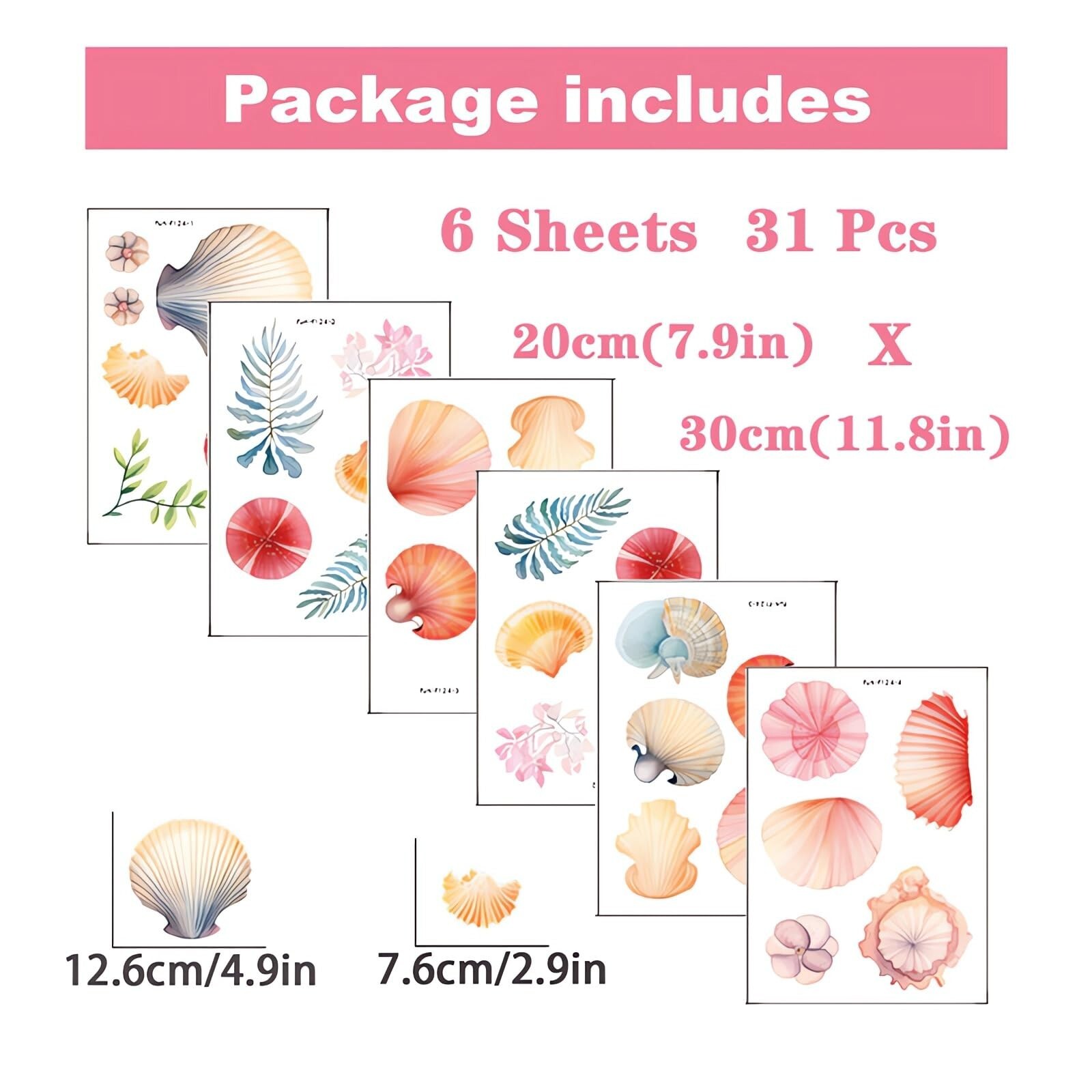 6 Sheets 31 Pcs Colorful Seashells Watercolor Wall Stickers, sacinora Under T…