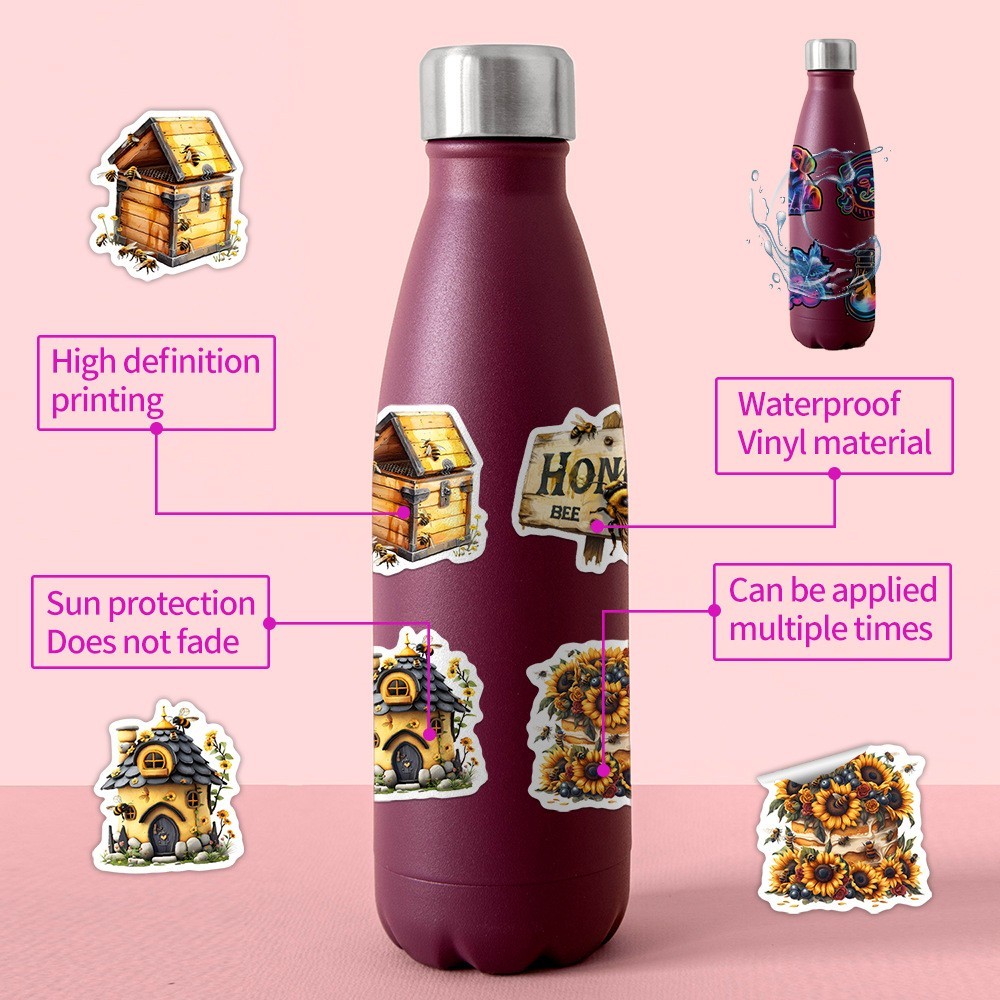 50pcs Waterproof Vinyl Stickers Honey Bumble Bee Luggage Phone Car Water Bottle