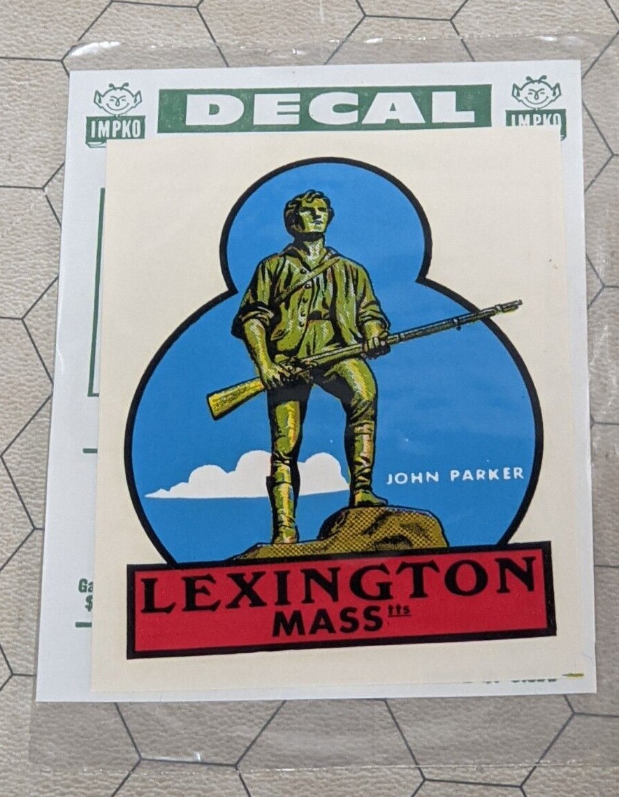 Lexington Mass John Parker Statue 3" x 4" Lot of 2 Vintage Impko Decals!