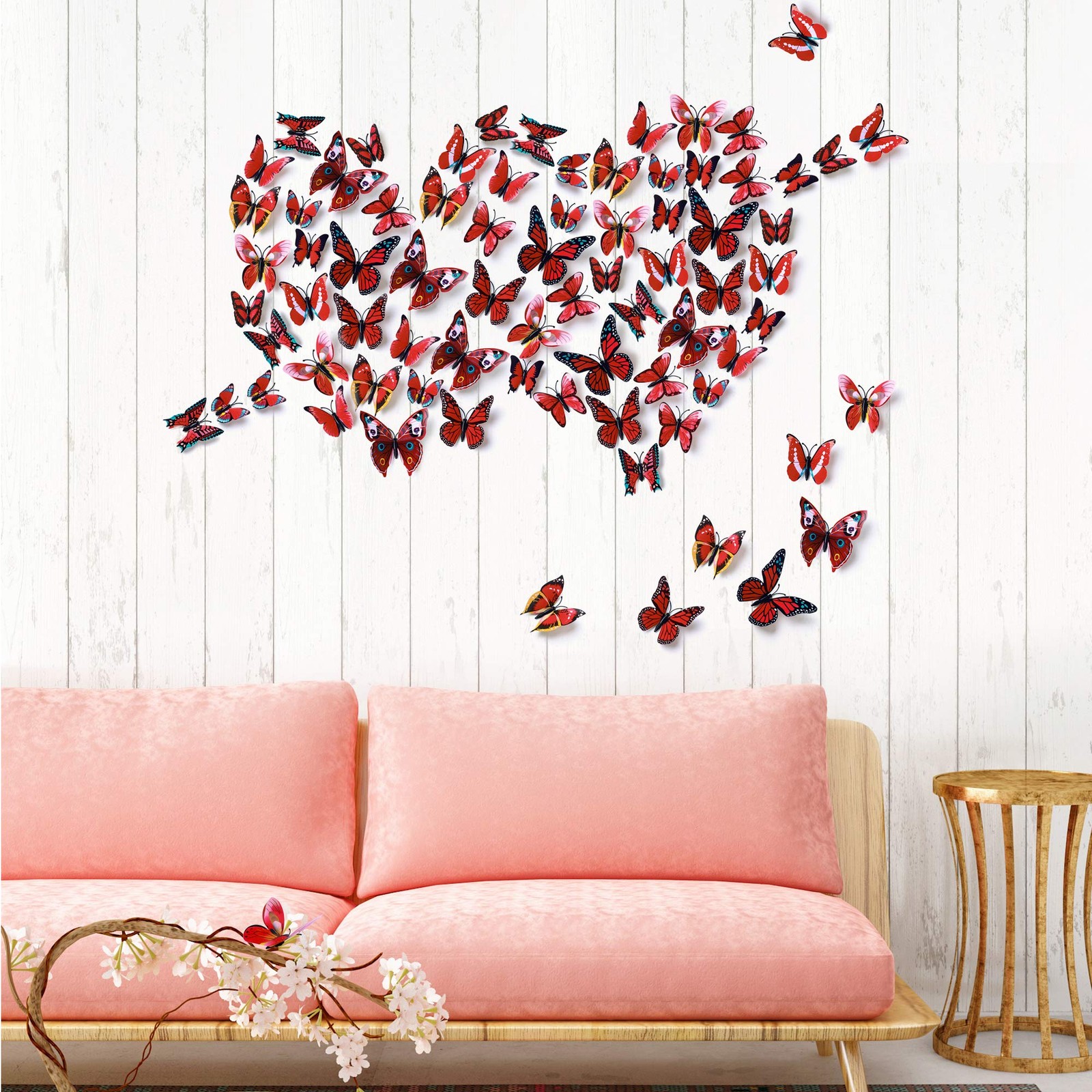 60 Pcs 3D Butterfly Wall Decals Removable DIY Butterfly Art Stickers, Red
