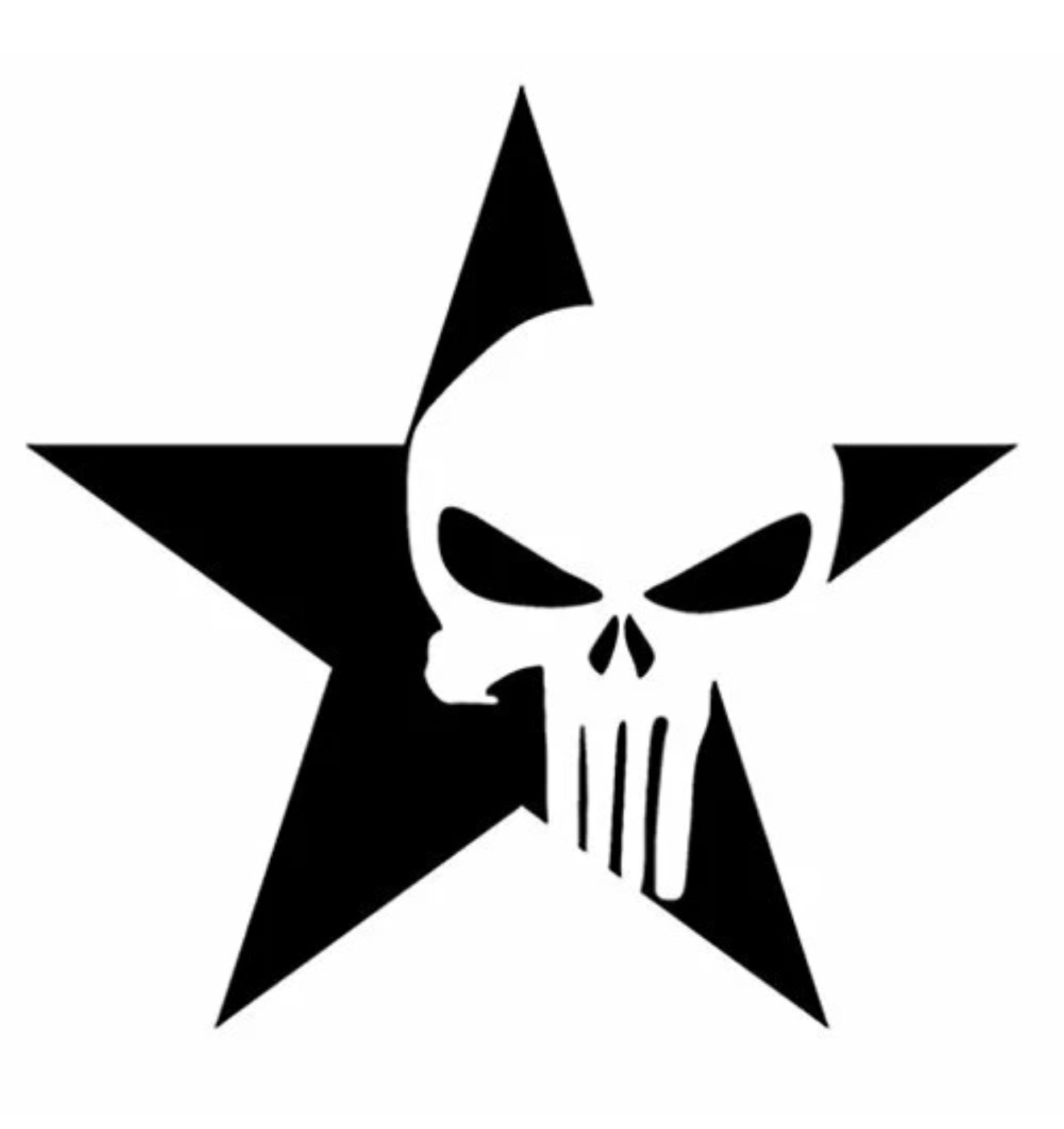 Vinyl Decal for Window – Star w/ Punisher Skull, Various Car Sticker 6”