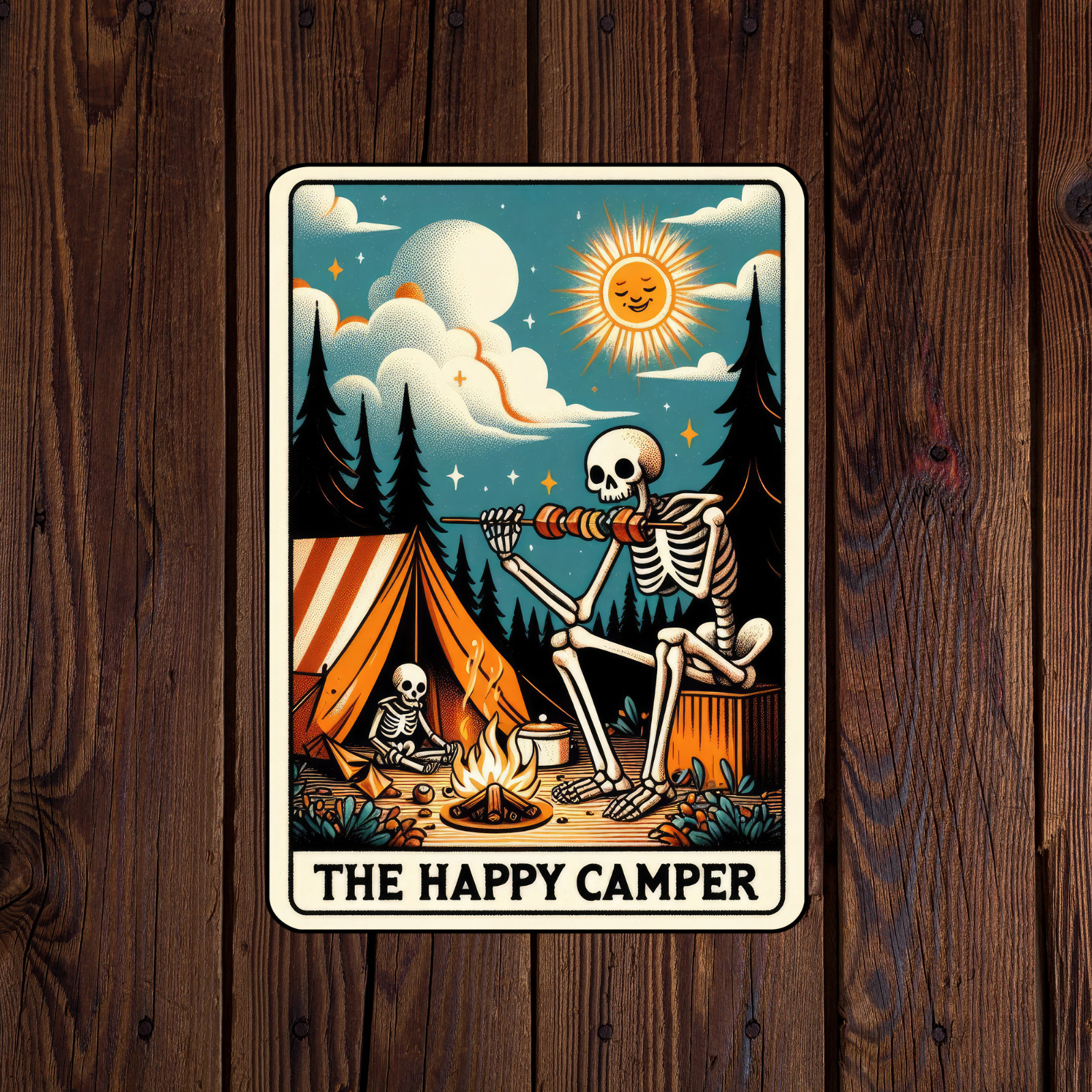 Tarot card sticker vinyl decal the happy camper sun moon camping outdoor mug