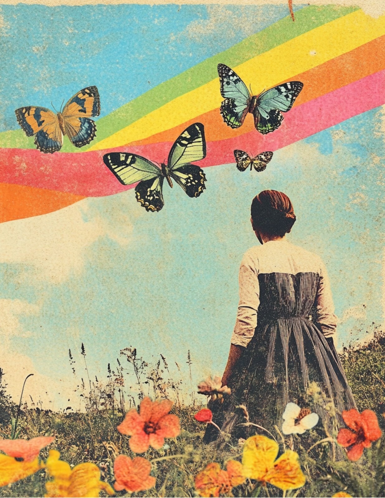 Retro Butterfly Phone Sticker (2 Inch) Colorful Retro Art Vintage Feminist