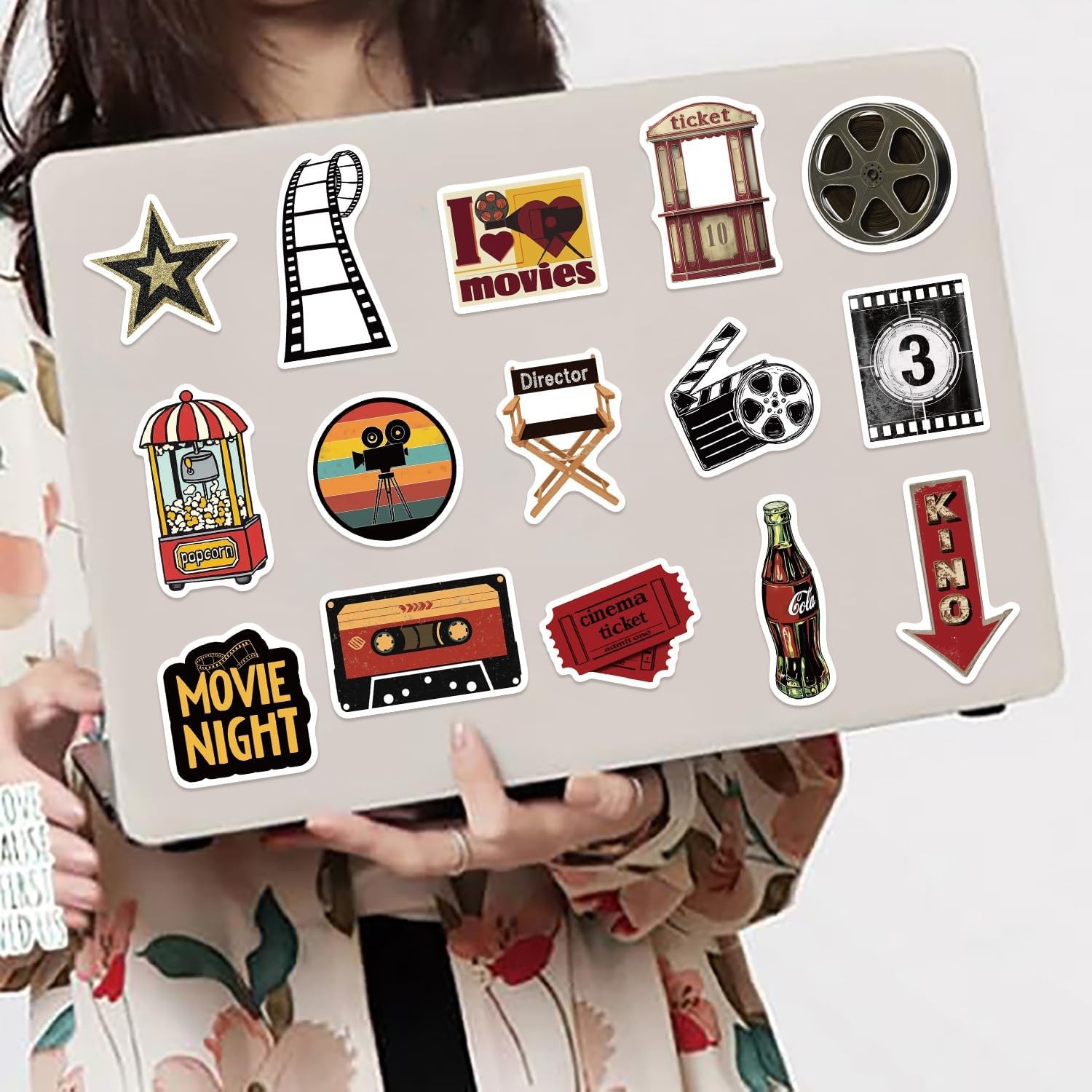 50PCS Movie Night Stickers Retro Cinema Vinyl Decals for Phone Laptop