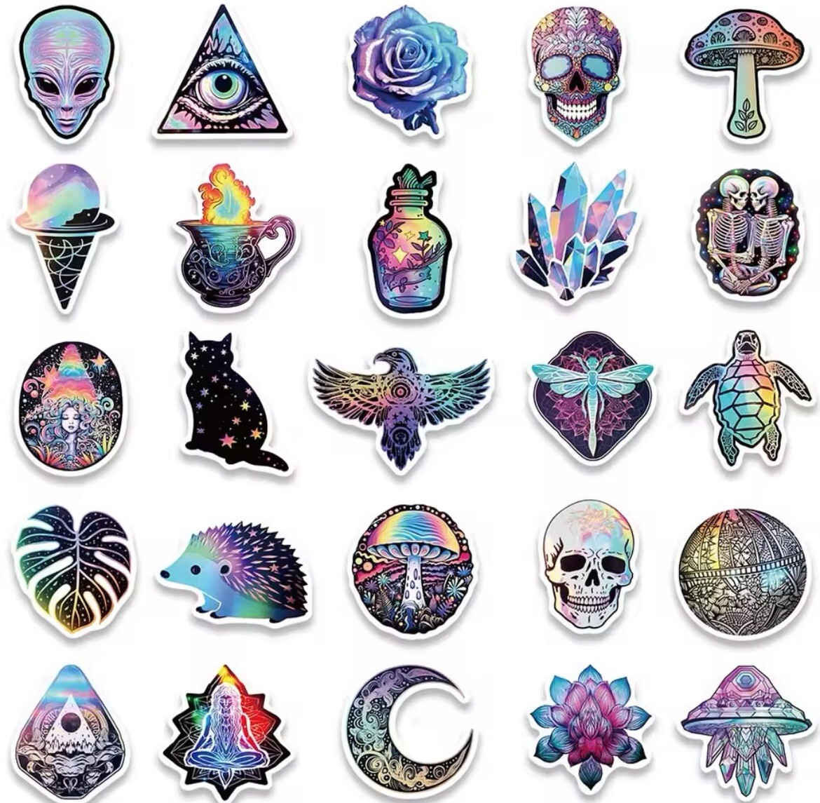 Colorful Pastel Stickers 50pk Skull Butterfly Trippy Stickers Fun Cool Stickers