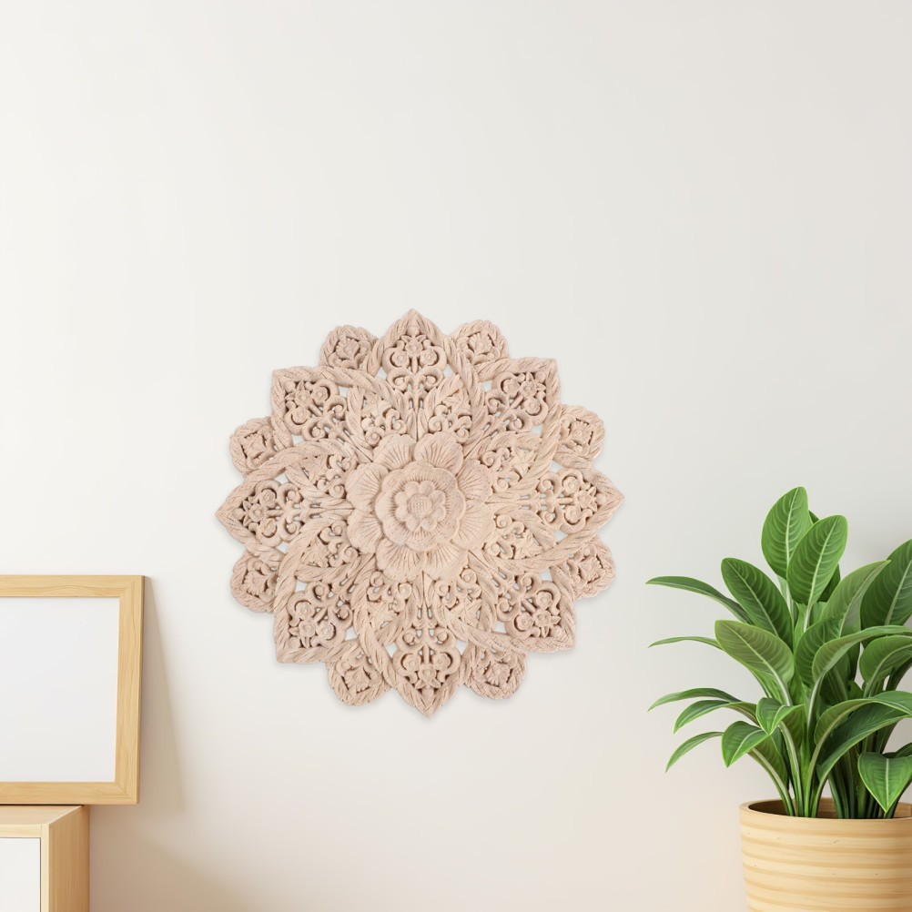 French Round Flower Wall Sticker Wood Carved Appliques Onlays Cabinet Door